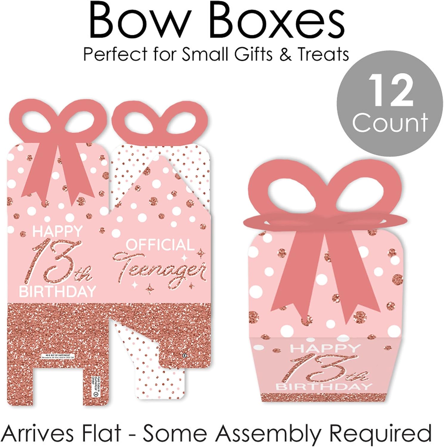 Pink Rose Gold 13th Birthday Favor Gift Boxes - Bow Boxes - Set of 12 image 5