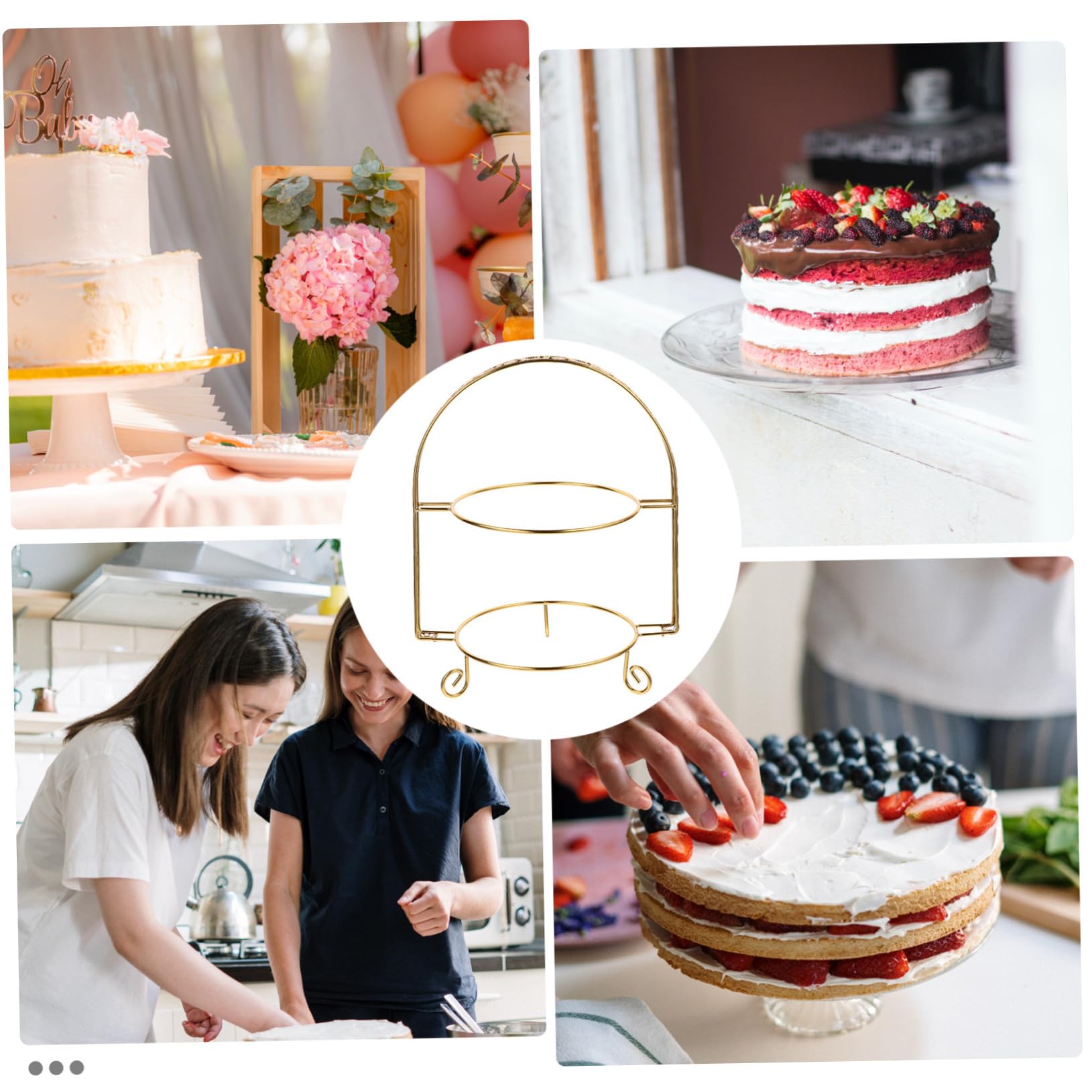 GLEAVI Supporto per Torta in Ferro a 2 Livelli Alzatina Dorata per Esposizione Dolci per Matrimoni e Feste Design Elegante Europeo
