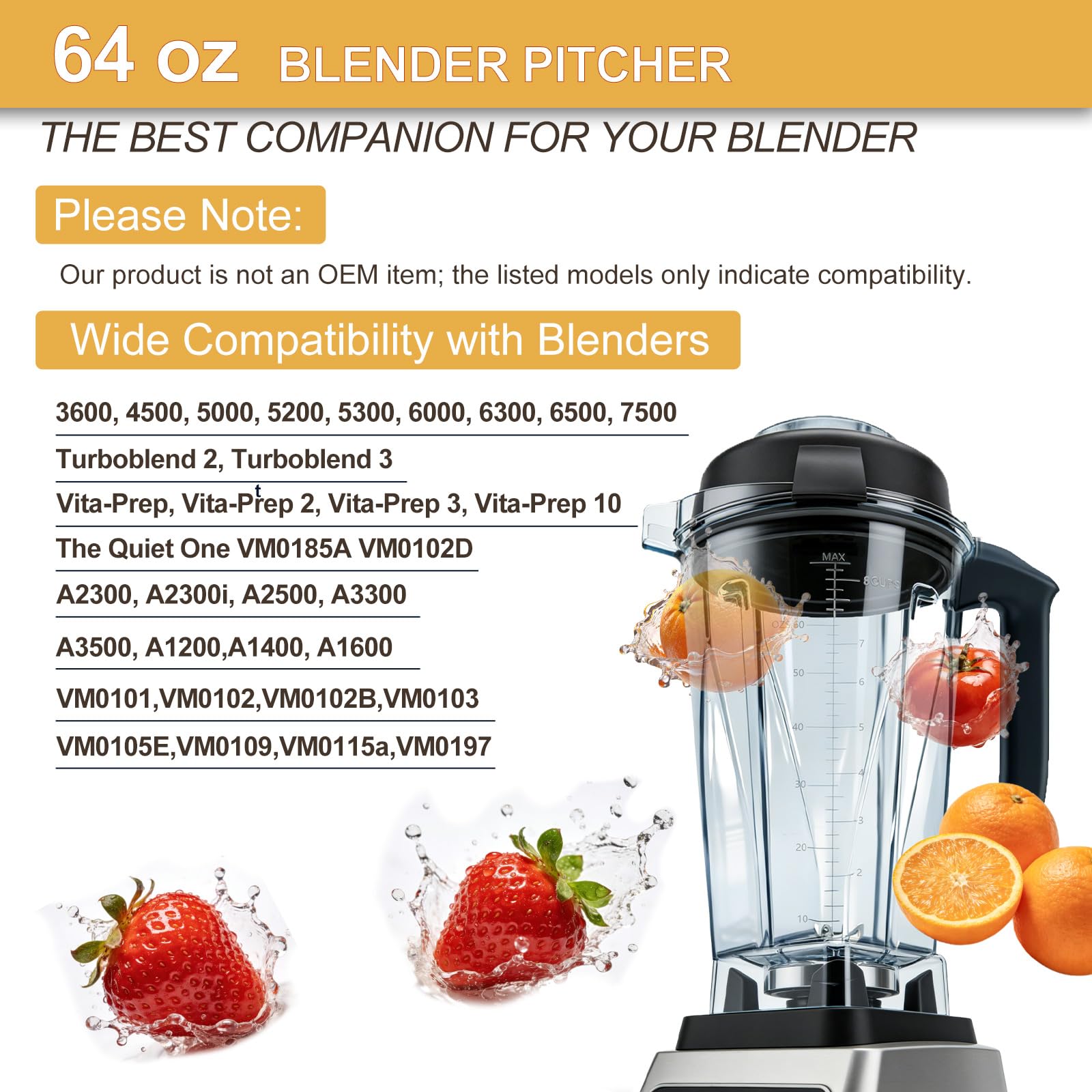 Blender Pitcher 64oz Replacement Container Compatible with Vitamix 5200, 5300, 6300, 7500, E310, VM0197, VM0101, VM0100, VM0103 Classic & Explorian Series 5-Year Warranty — view 2