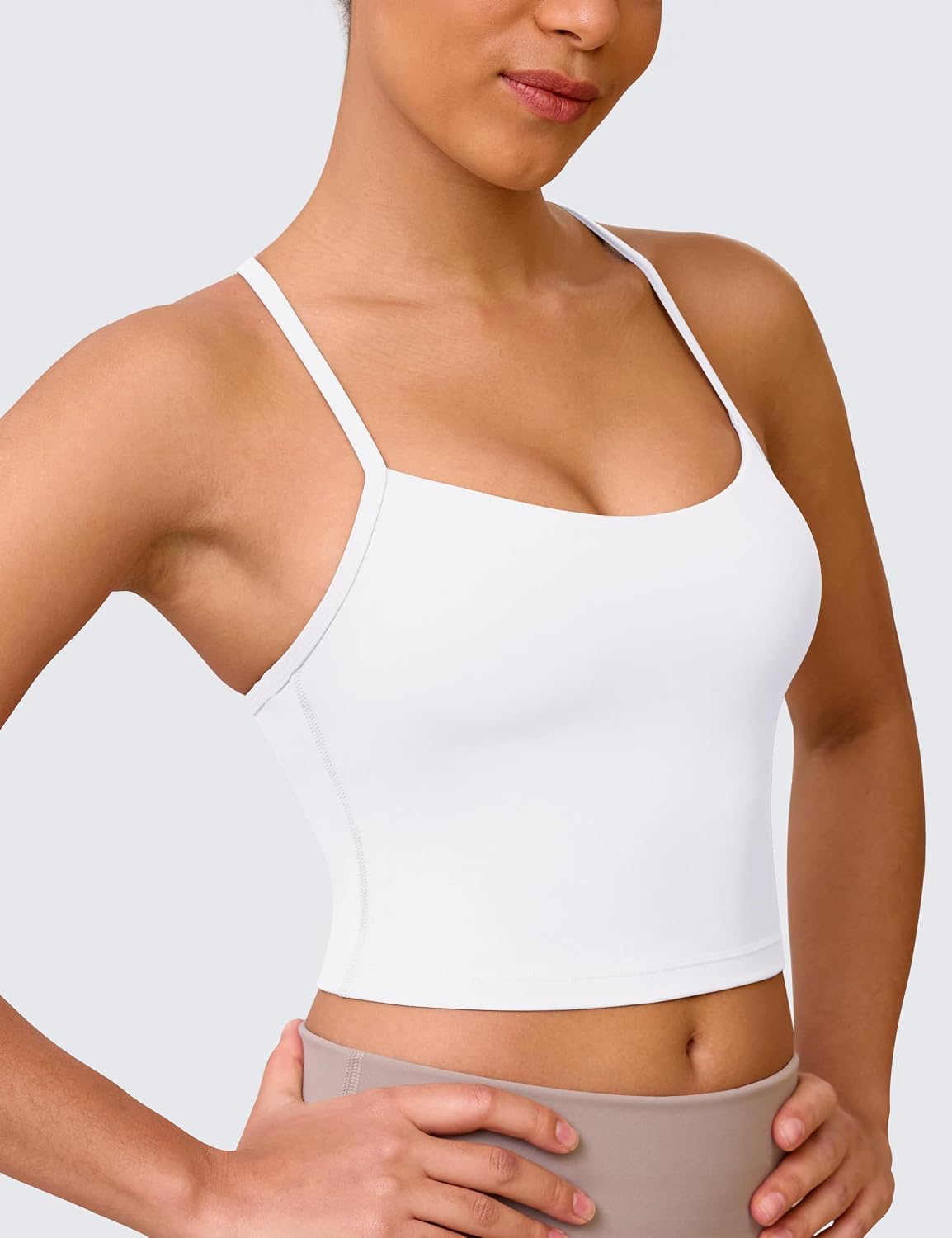 BAYDI Clouduxi Y Back Crop Tank Tops for Women - Thin Strap Padded Workout Yoga Longline Sports Bras