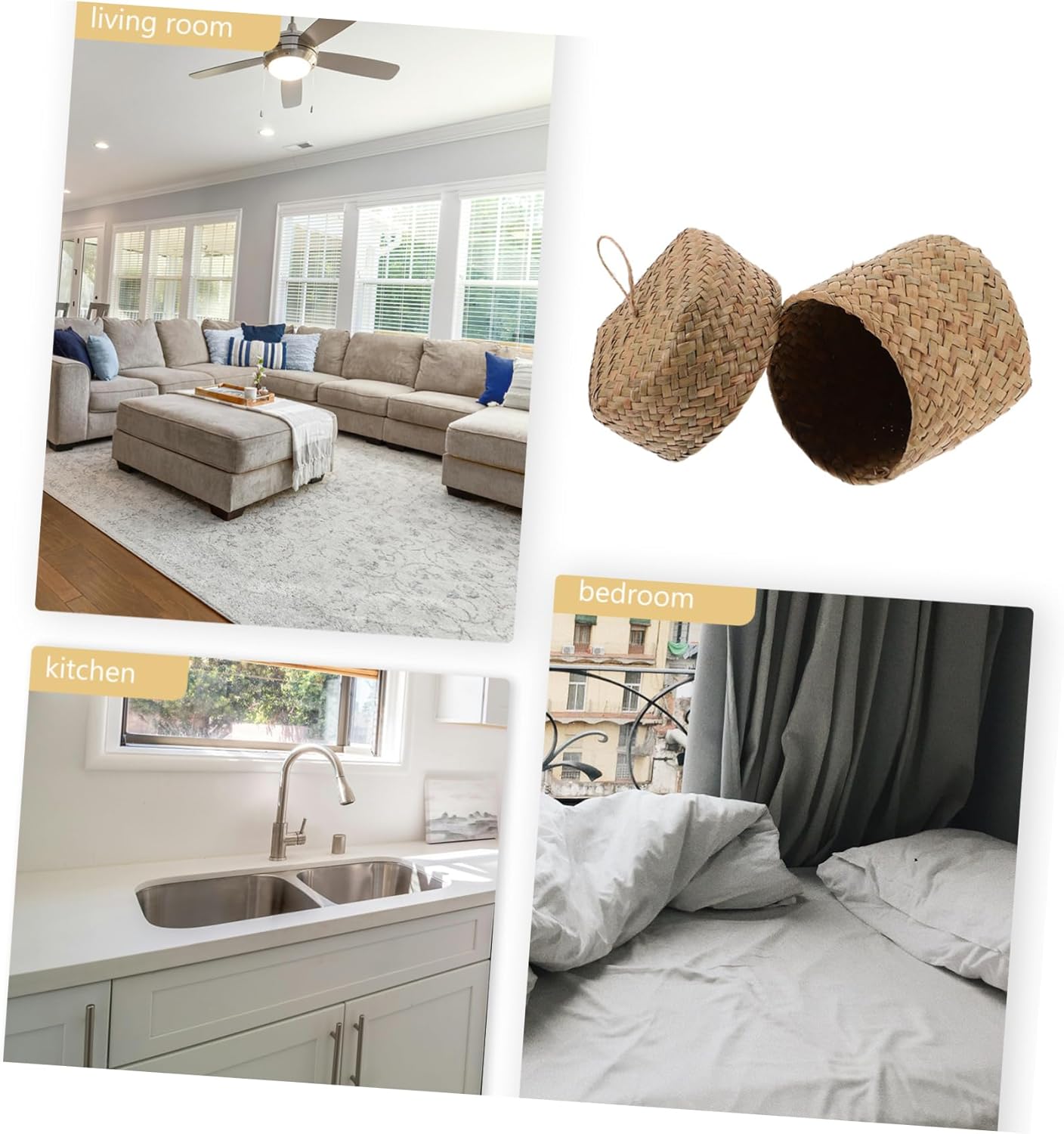 Unomor 4pcs Handmade Seagrass Basket Lid Small Storage Basket Living Room Decor Candy Holder