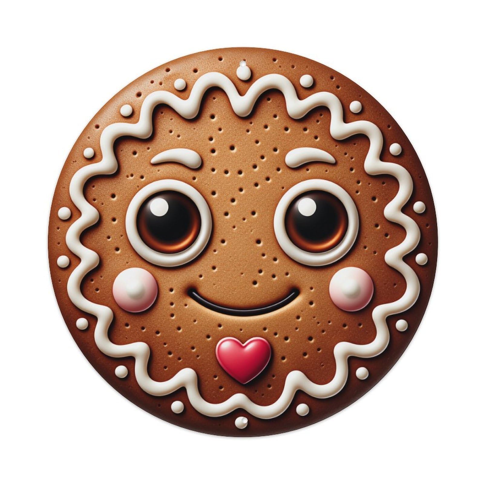 Gingerbread Face With Heart Round Tin Sign Vintage Metal Poster, Home Bar Garage Man Cave Cafe Indoor & Outdoor Wall Decoration 8x8Inches