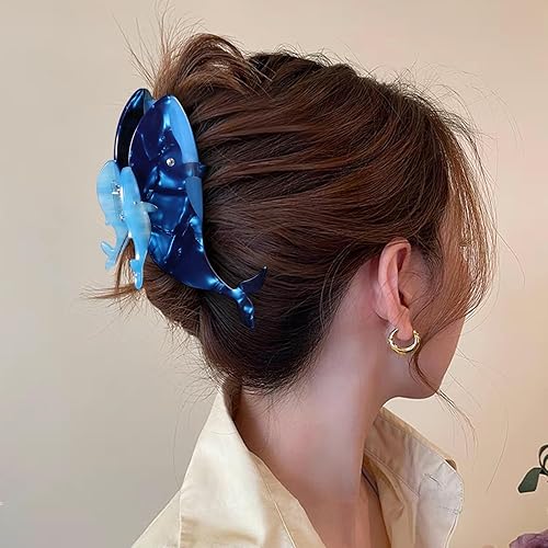 Miniatura 5 de Pinza de garra de pelo de ballena, acrílico azul, fuerte soporte para mandíbula, horquilla de animal oceánico grande, antideslizante, para mujeres y