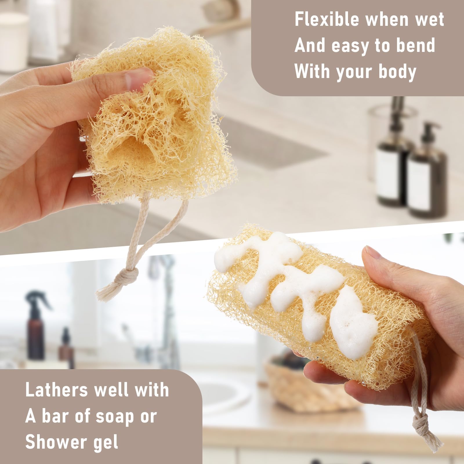 Naturalny zestaw gąbek luffa, bez barwników, złuszczający peeling do ciała, ekologiczna, ekologiczna, uniwersalna, domowa gąbka luffa, na bazie roślin, dla kobiet i mężczyzn, do czyszczenia