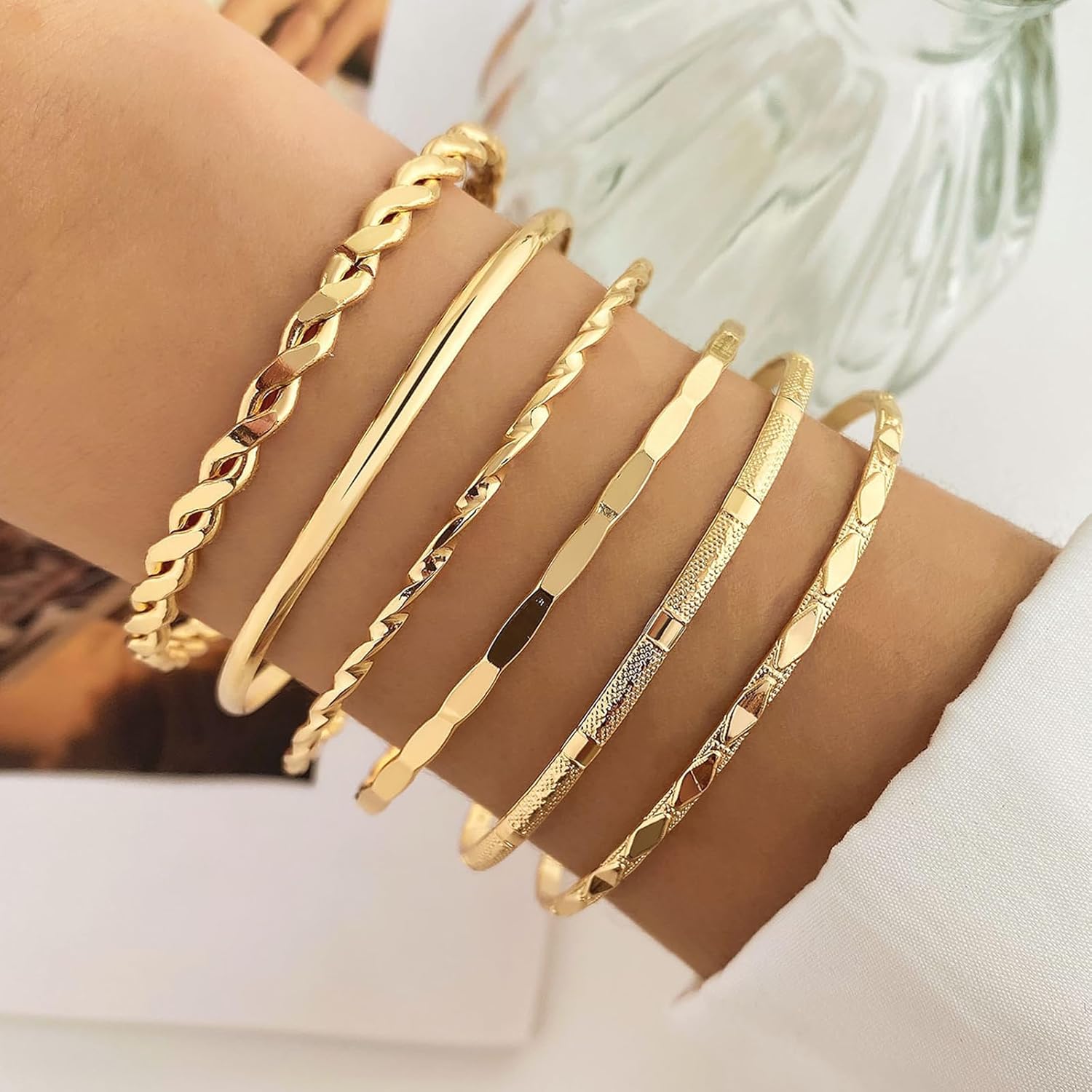 6 Pcs Gold Plated Bracelet Set for Women: Bangles,...