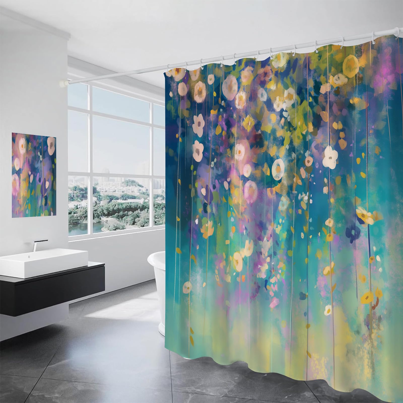 Tissu de douche en polyester haut de gamme 240x200 cm avec motif floral haute définition
