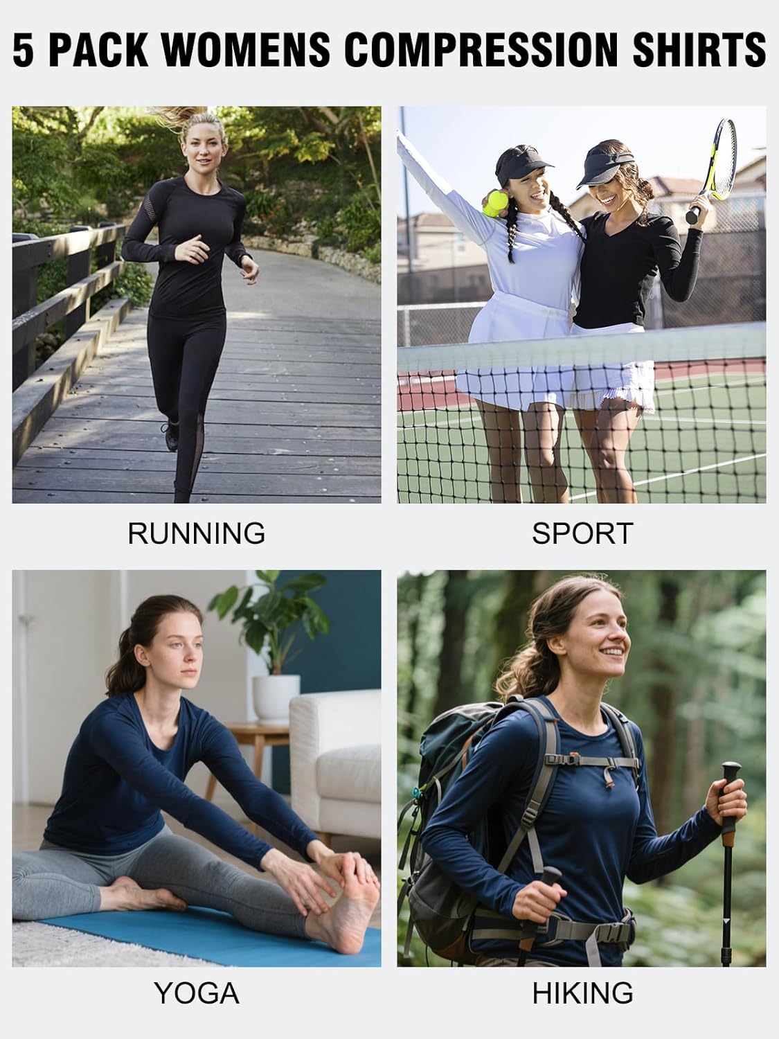 5 Pack Women's Compression Shirts Long Sleeve Workout Tops Dry Fit Athletic Baselayer Running Yoga Gym T-Shirt - Image 5