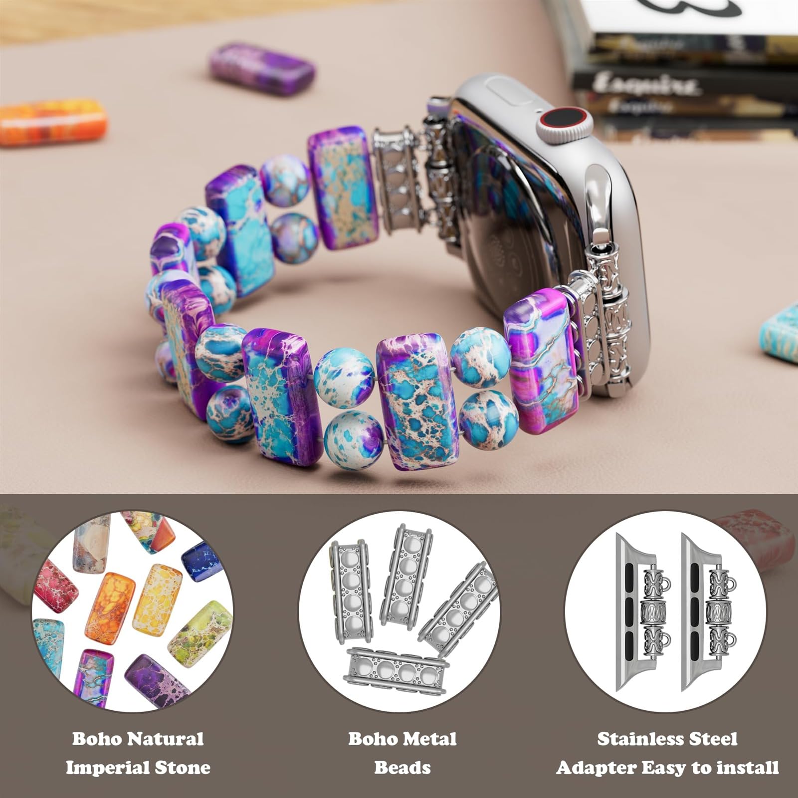 Amazon.com: Boho Natural Stone Bracelet Compatible with 