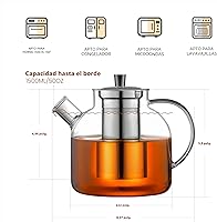 Vista 6 de Tetera de vidrio de 1500 ml (50 oz) con infusor extraíble, tetera grande segura para estufa Ehugos, hervidor artesanal para té floreciente