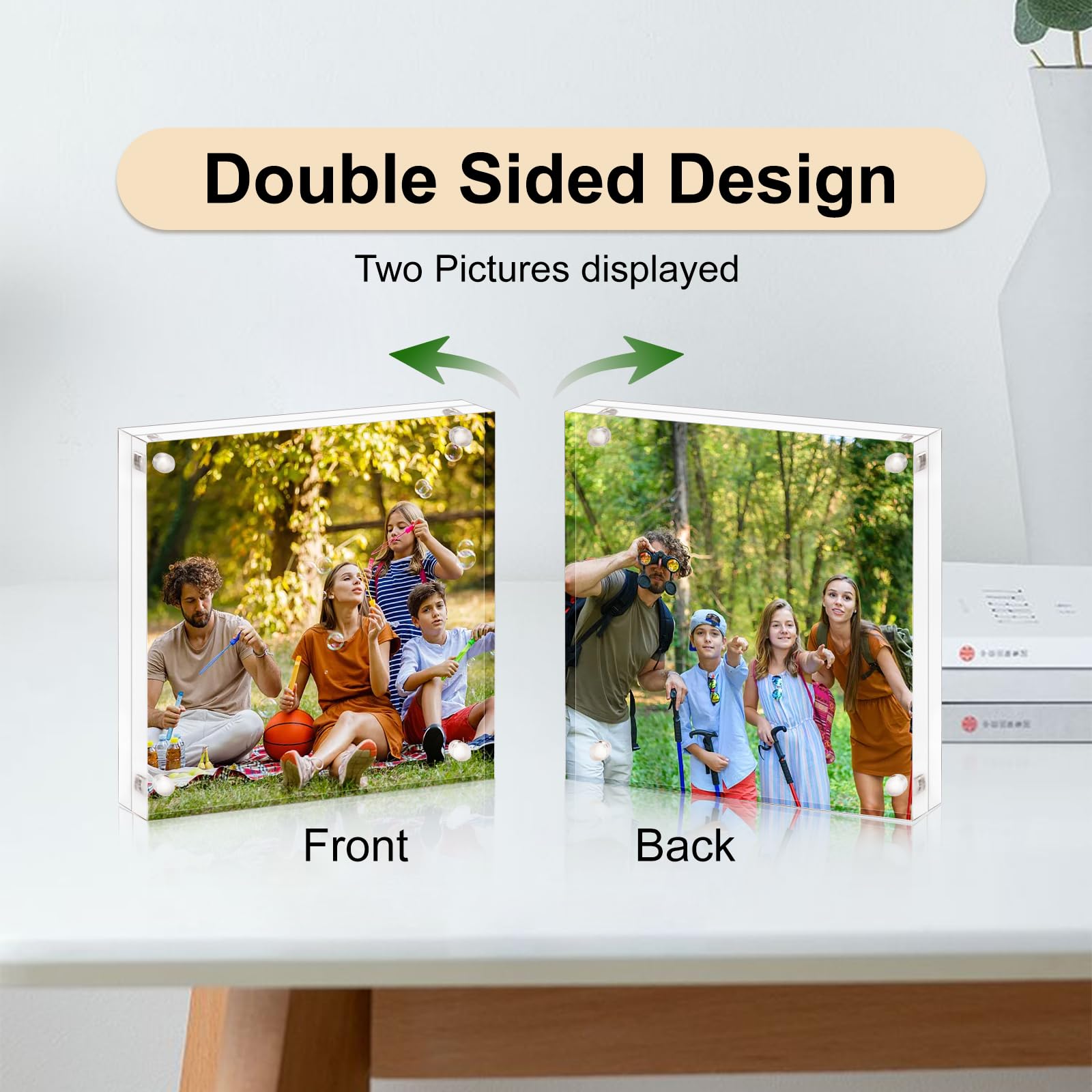 AMEITECH Acrylic Picture Frames 5 Pack – 6x6 Clear Double Sided Magnetic Frames For Desk Display