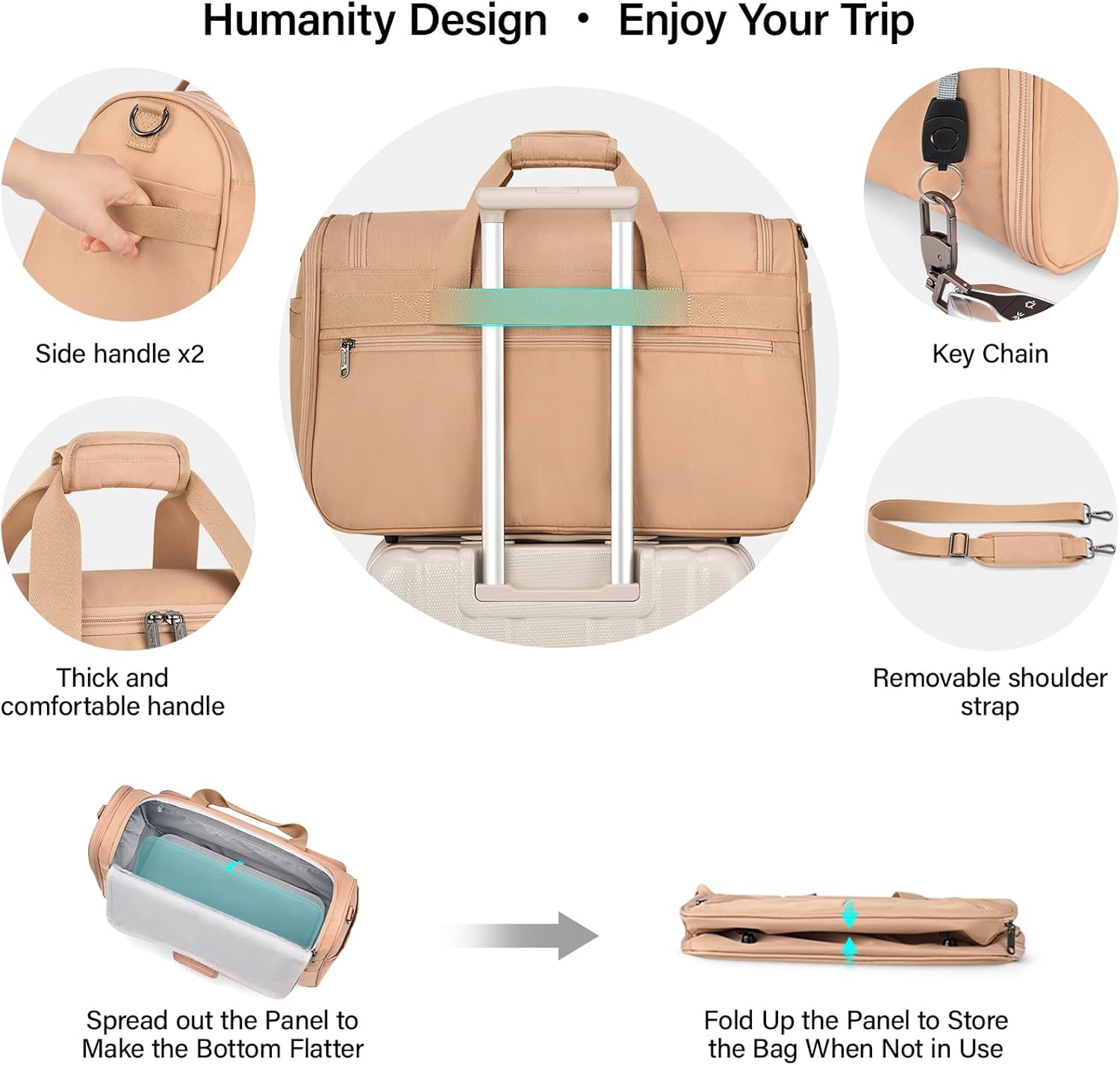 Hanke Carry On luggage Bags for Travel, Large Foldable Duffle Bag for Travel, Softside Lightweight Travel Bag Carry On Bags for Airplanes Women, Travel Tote Bags for Women Men.（Pink） - Image 7