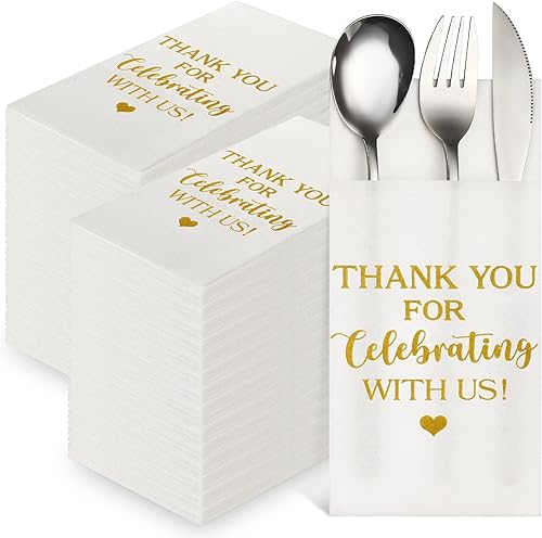 Fuutreo 100 servilletas desechables de lino para boda, servilletas de cena desechables de bolsillo para cubiertos, servilletas de papel Airlaid