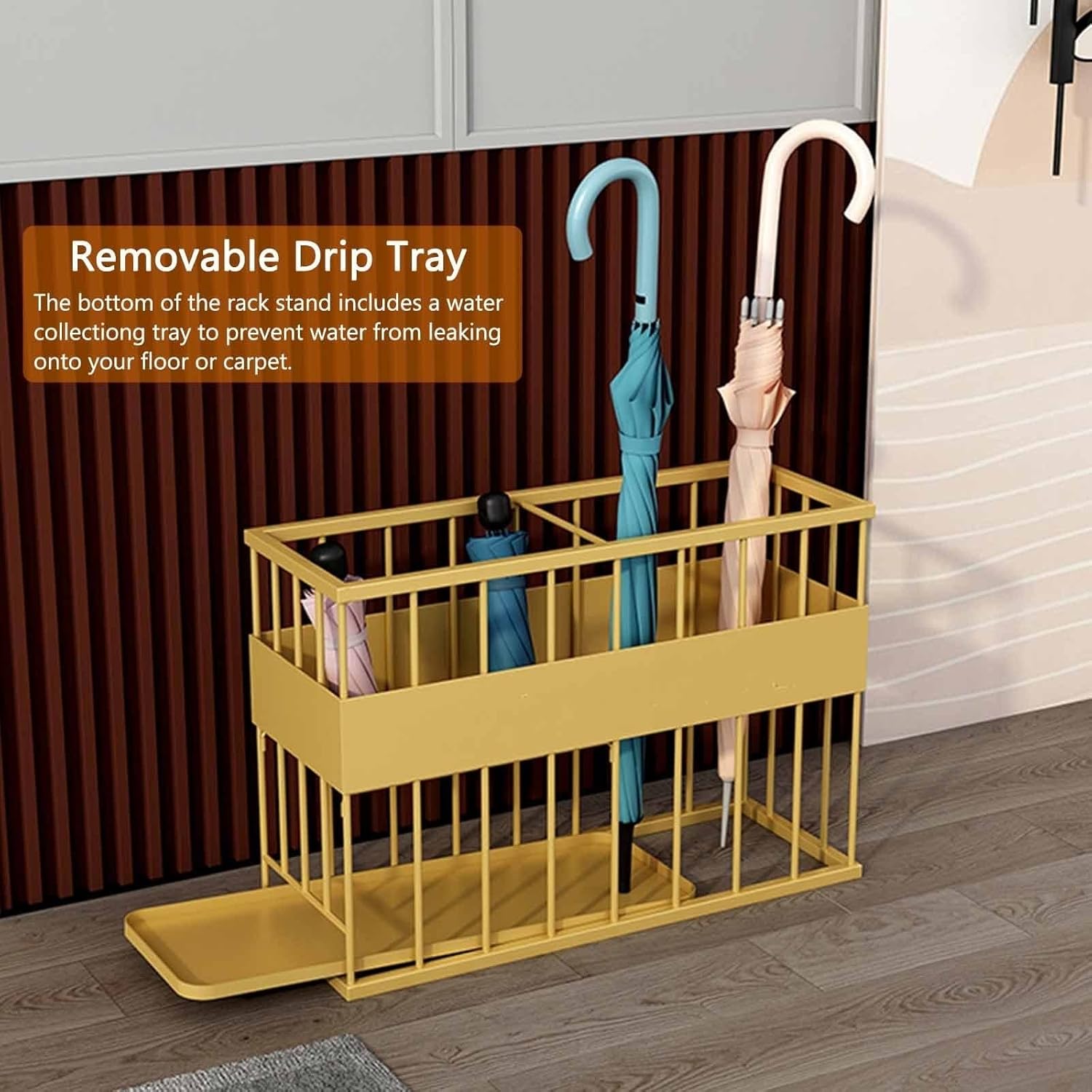 Stylish Large Rectangle Umbrella Stand - Durable Entryway Storage Rack for Canes & Walking Sticks - Space-Saving Umbrella Holder for Home, Office & Bar