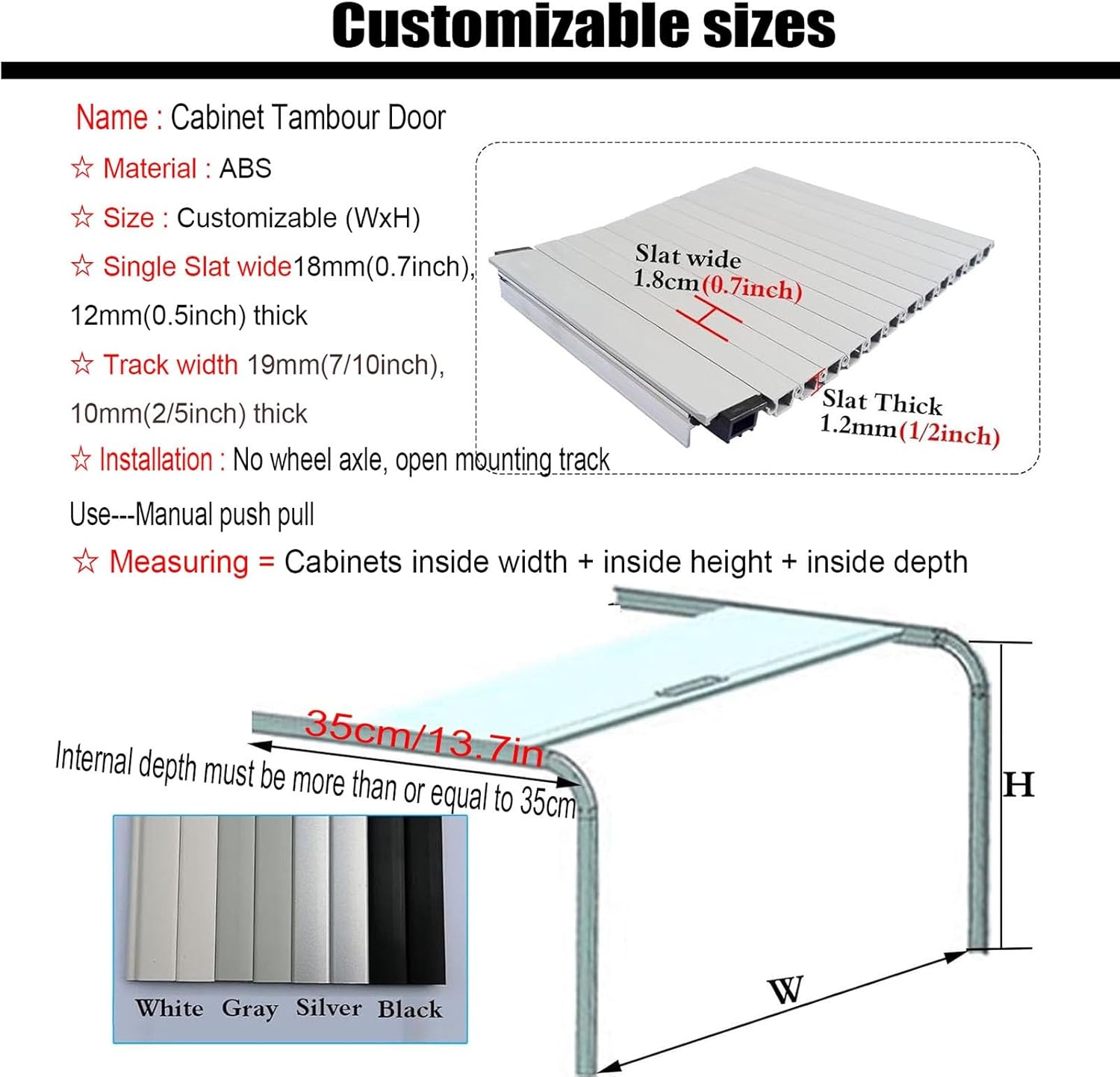 SOBS Roll Up Closets Doors with Handle, Foldable Replacement Panle Storage Cabinet Door, Customizable ABS Sliding Door with Assembly Hardware, Space Saving for Home Office Study(76.2x106.7cm/30x42in)