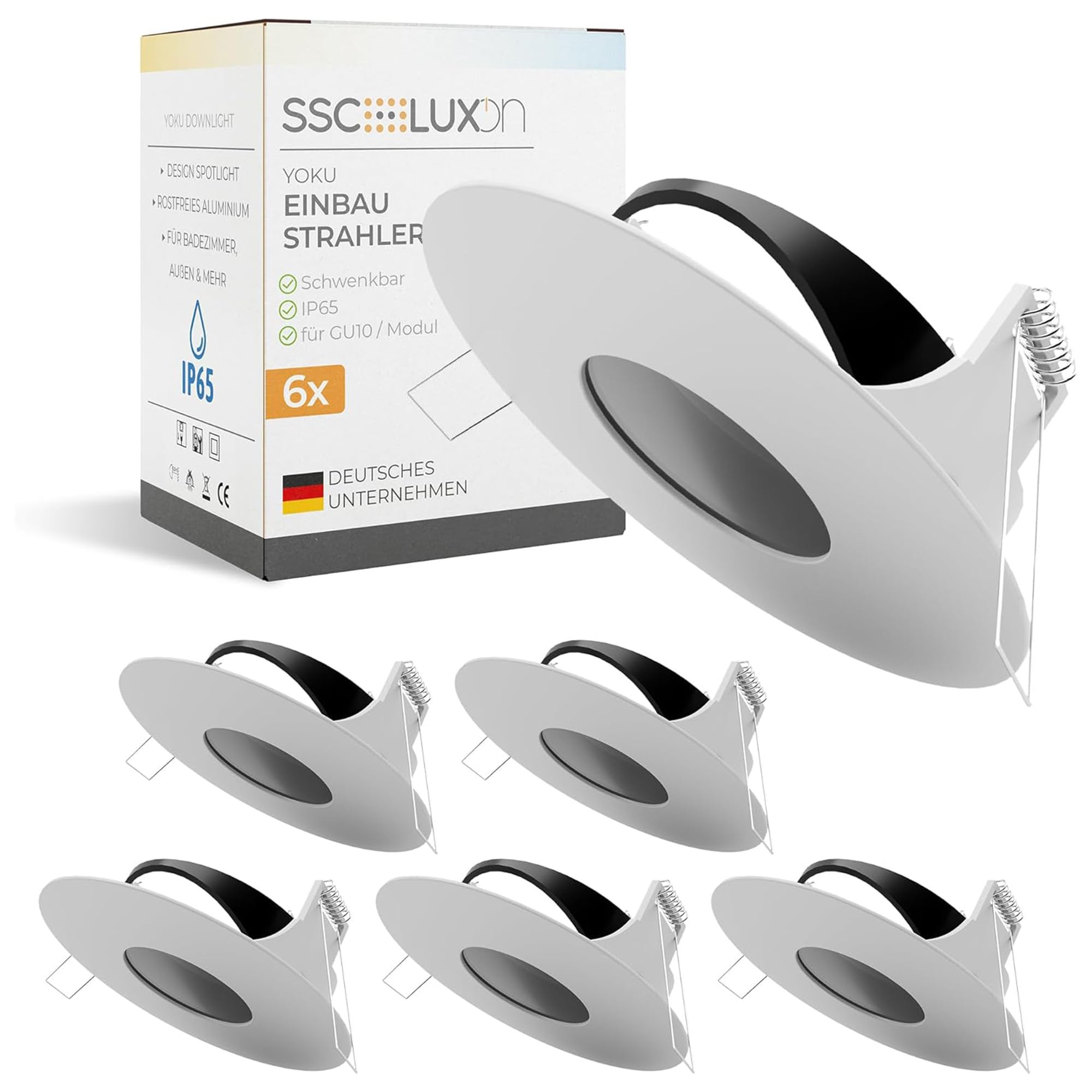 SSC-LUXon YOKU Spot Encastrable Rond Blanc Orientable IP65 - Lot de 6 Spots