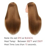 Vista 6 de Opini Cabeza de maniquí con 80% cabello humano - Cabeza de muñeca recta, 26"-28" para cosmetología y peluquería (#27 marrón claro)