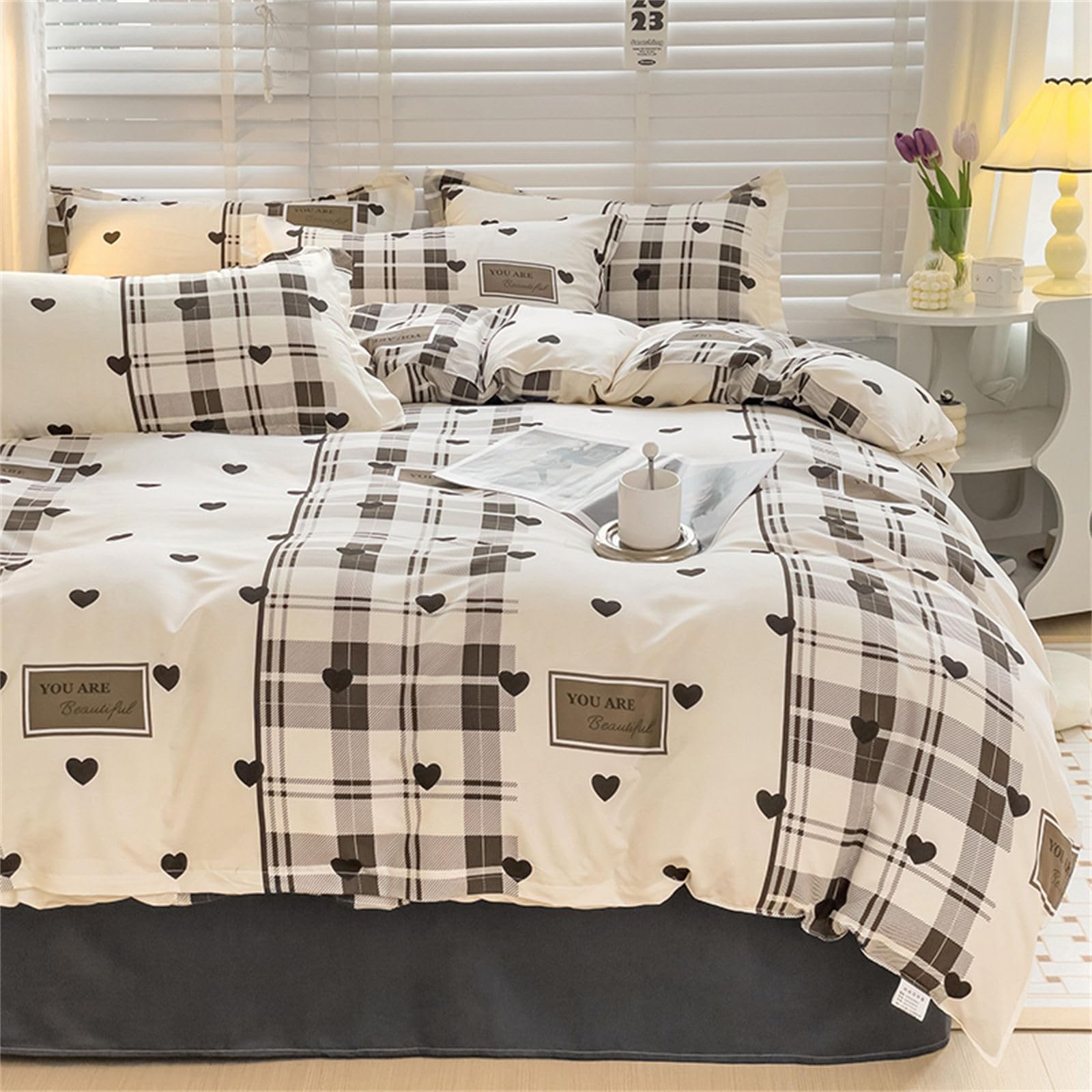 Odot Stampa Amore Cuore Set Copripiumino 4 Pezzi, Set di Biancheria da Letto con Copripiumini, Lenzuola sopra e Federe, Set Biancheria da Letto per Adulti Bambini (200x230cm,Cuore d'Amore Viola