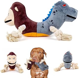 Squeaky Dog Soft Toys, Interactive Dog Toys for Medium Dogs, Plush Toys for Large Dogs, Dual Head Stuffed Animal Toys with Cotton Material, Tug of War Dog Toys, Indestructible Tough Dog Rope Toys