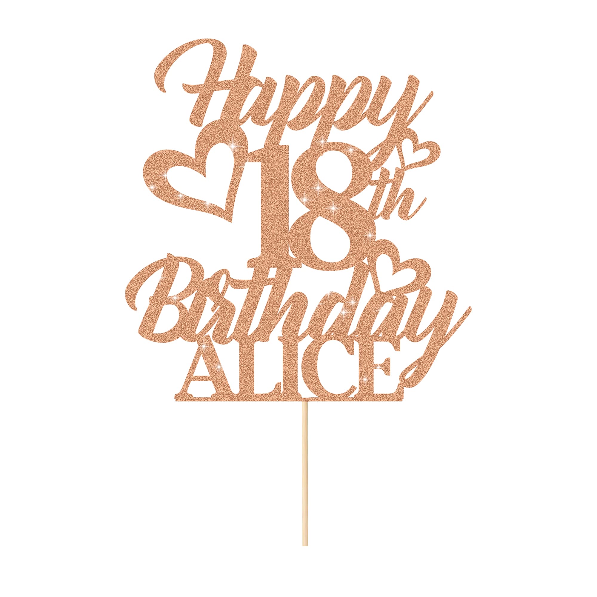 Personalised Cake Topper Happy Birthday Cake Topper for 1st 2nd 3rd 13th 18th 21st 30th 40th 50th Multicoloured Glitter Party Supplies (Rose Gold)