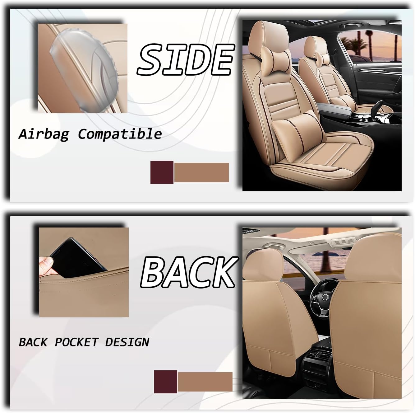 Car Seat Covers for Ford F150 2003-2025 | 5-Seats Seat Covers, Waterproof Seat Protectors, Automotive Seat Covers (Full Set with Pillow,Beige)