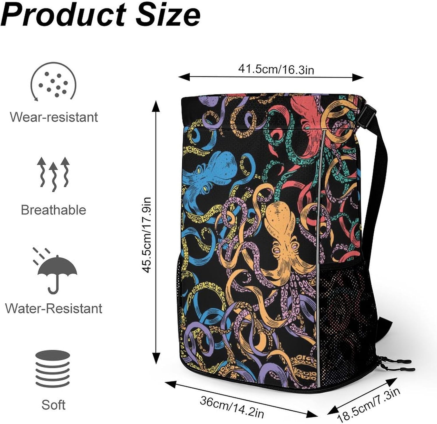 Color Doodle Octopus Drawstring Backpack Sports String Bag Gym Sackpack for Basketball Sport Beach