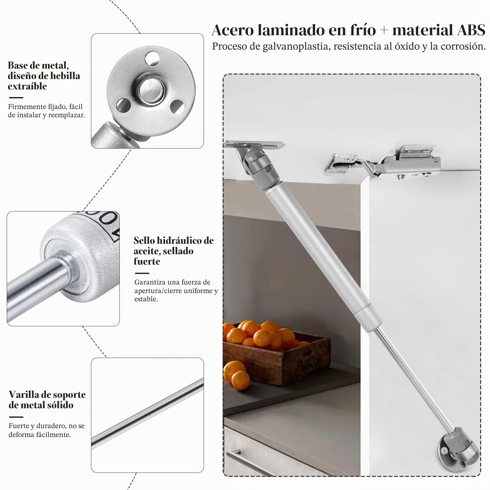 Vinabo 2PCS Amortiguadores de Gas 100N, Resorte de Compresión para Puertas Armario, Bisagra Armario con Tornillos, Pistones a Gas Muebles Cocina Amortiguadores Muebles Bisagras Puertas Cocina