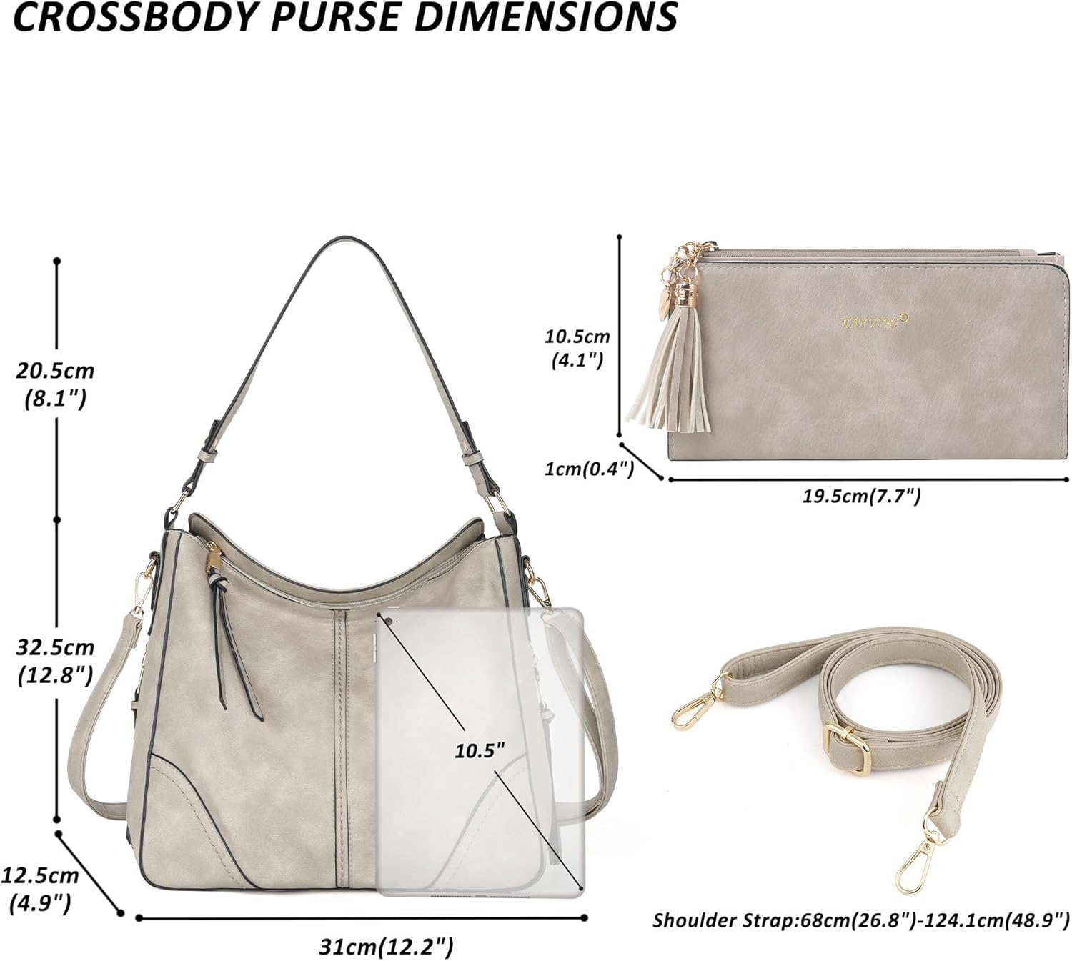 TANTOMI Hobo Bags for Women Crossbody Bags Set PU Leather Purses and Handbags Tote Bags with Adjustable Shoulder Strap 2pcs - Image 4