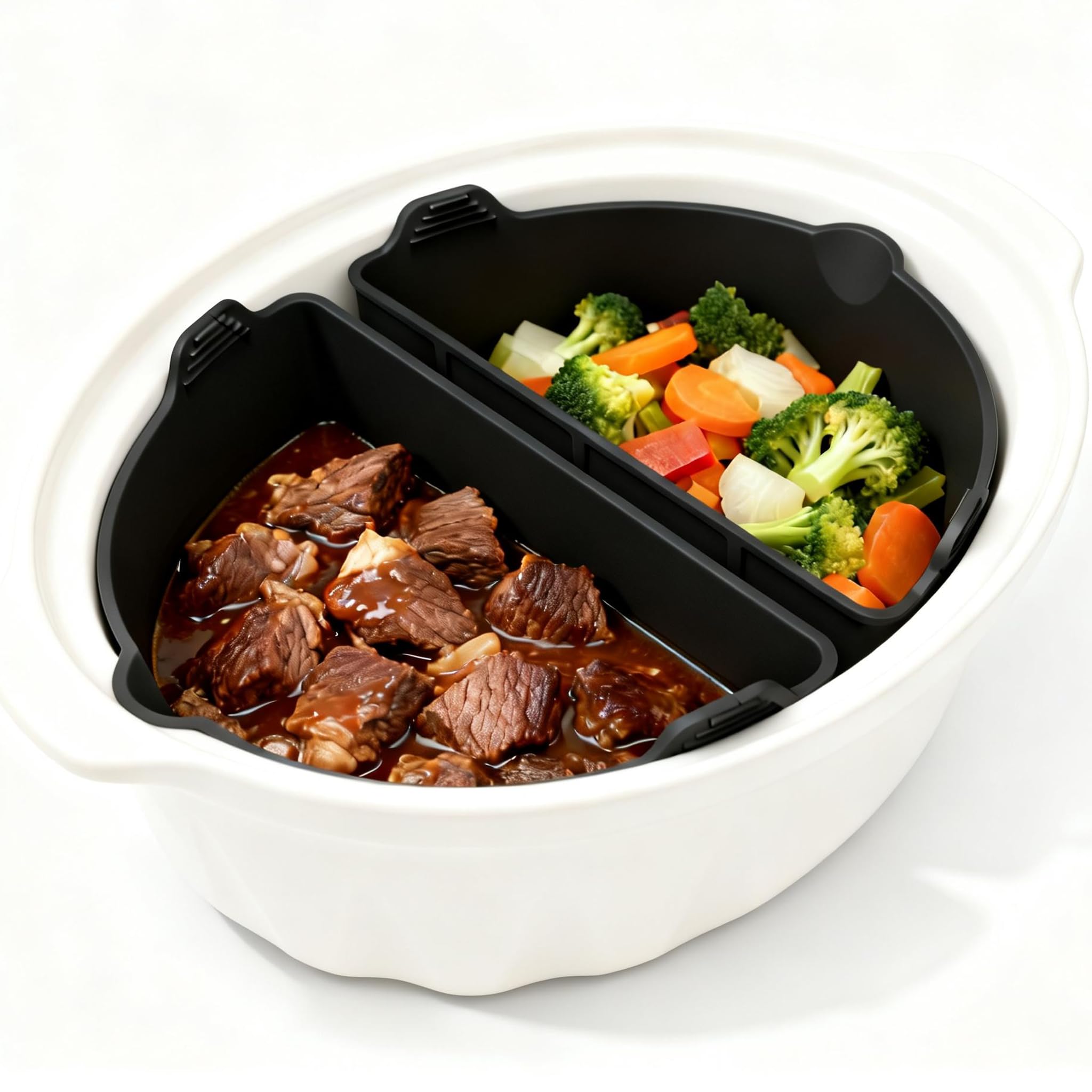 Silicone Slow Cooker Divider Insert for 6-8 Quart Oval Crock Pot Reusable Heat Resistant Liners Cook Two Meals