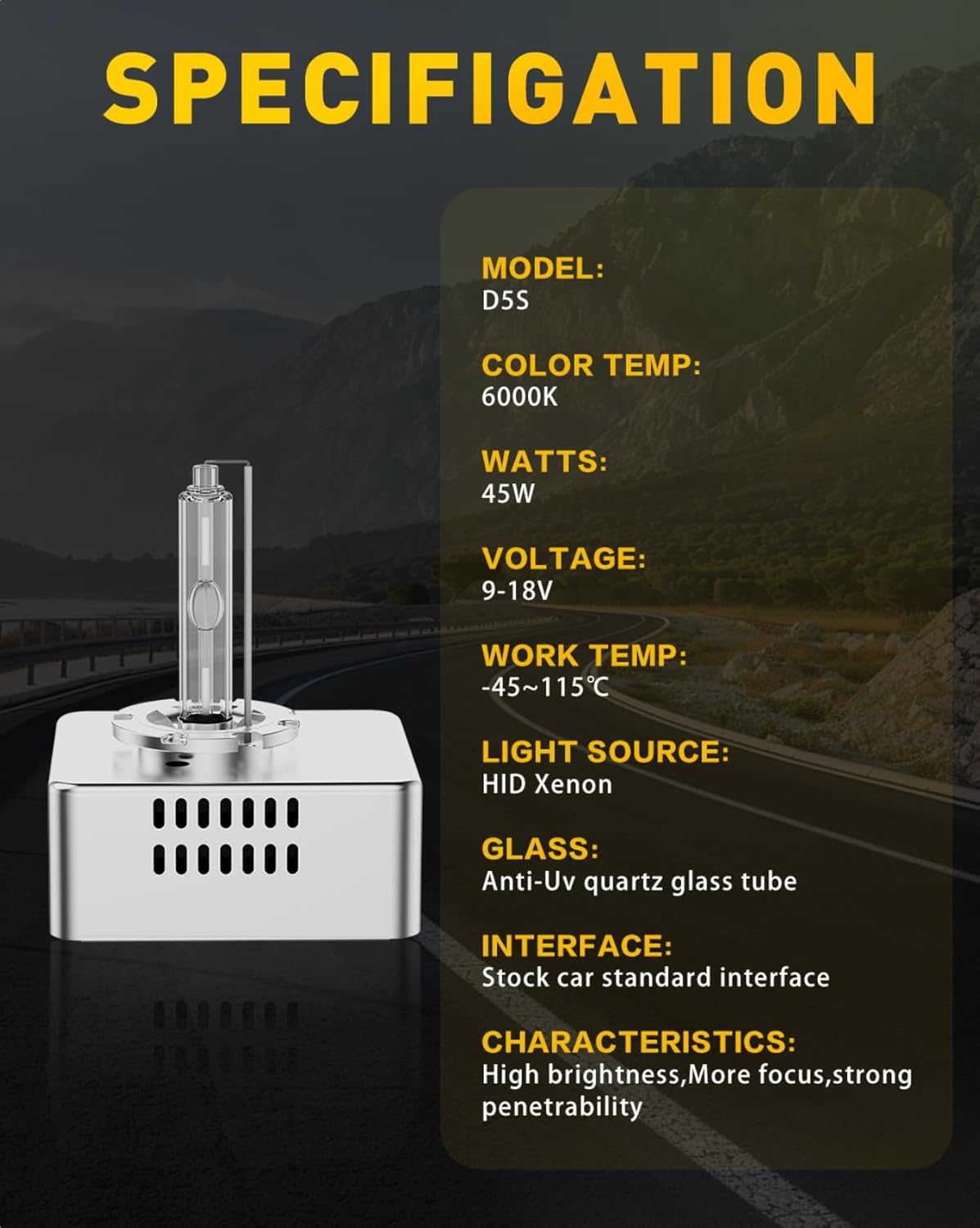 Fit for 2016 2017 2018 Chevy Silverado 1500 LT LTZ LS WT 2015-2018 GMC Sierra 1500 2500 3500 HD Xenon HID Light Replacement, D5S HID Headlight Bulbs, 6000K Cool White, Plug and Play, Pack of 2