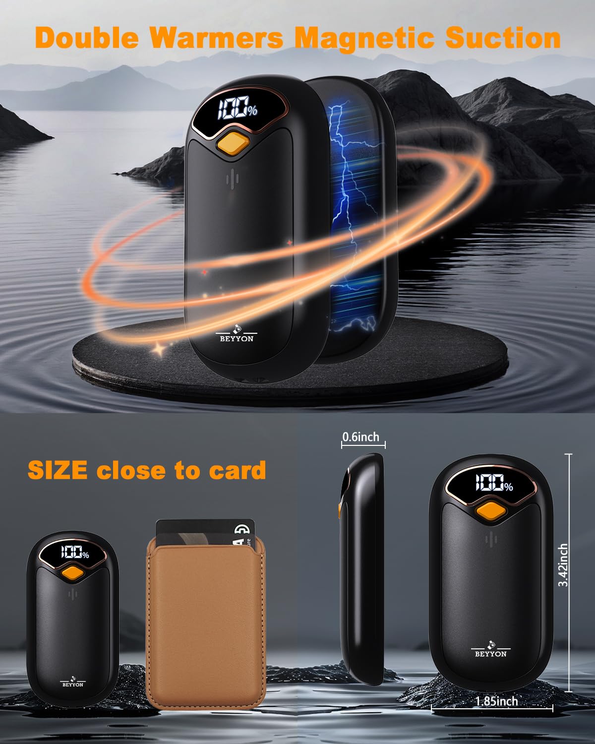 Scaldamani ricaricabili – Scaldamani elettrico ricaricabile, confezione da 2, display digitale LED, 4 livelli di calore, riutilizzabili, USB-C, scaldamani magnetici portatili per golf/campeggio/caccia