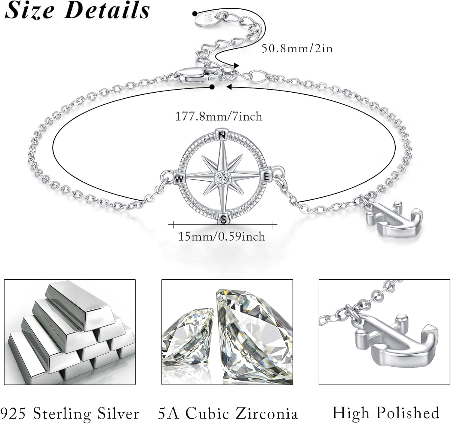 CUOKA MIRACLE Anchor Bracelets 925 Sterling Silver Sailor Bracelet Nautical Jewelry Travel Graduation Inspirational Gifts for Women Friendship Holiday Christmas Birthday