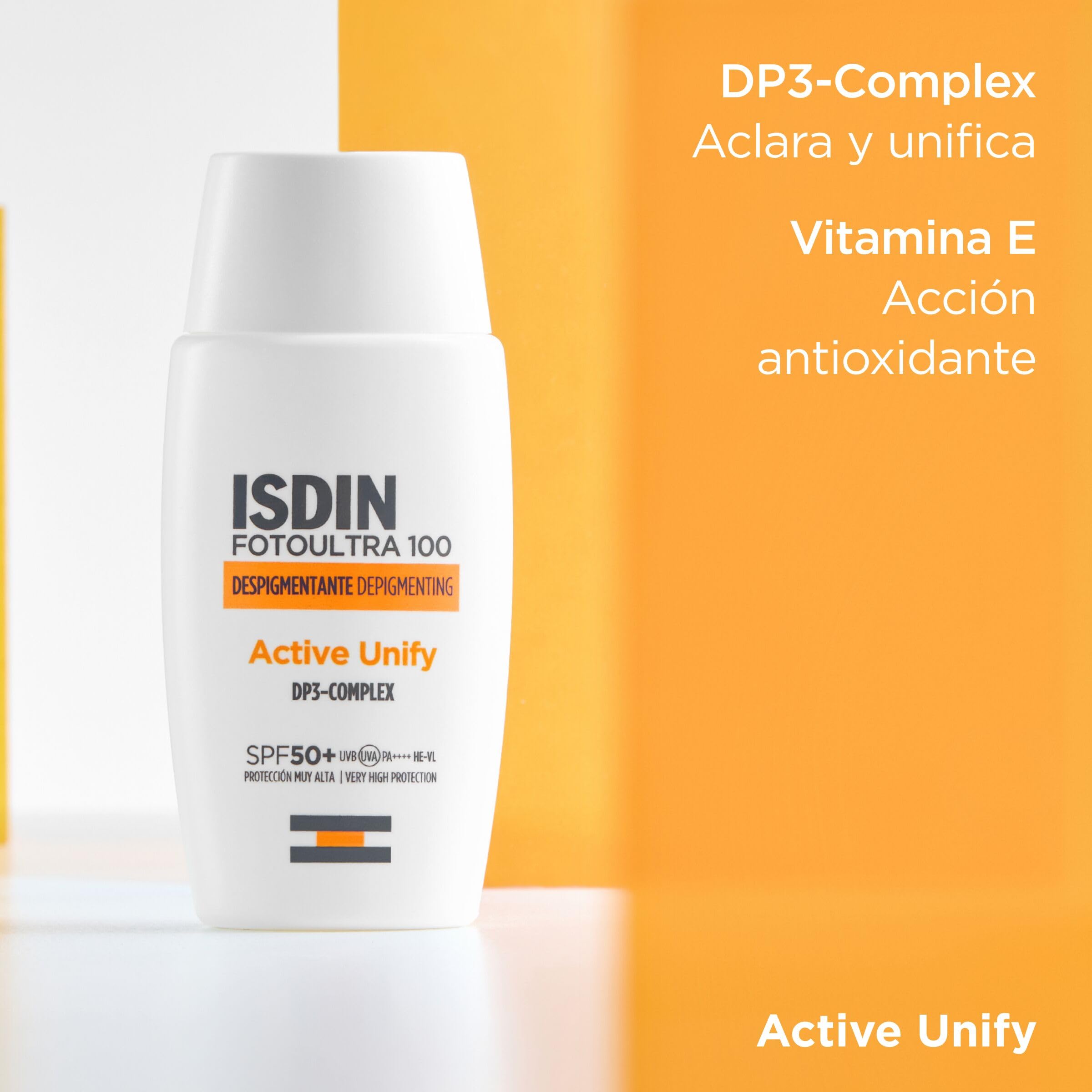 ISDIN Fotoultra 100 Active Unify SPF 50+ Crema Fluida con Triple Acción Despigmentante que Unifica el Tono y Ayuda a Evitar la aparición de Nuevas Manchas, 50 ml