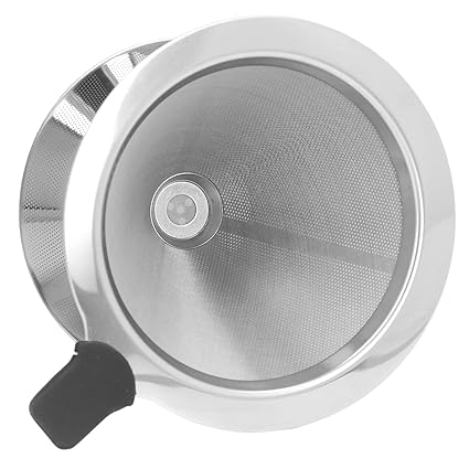 Kadimendium Drip Cone Coffee Filter, Coffee Dripper Dishwasher Safe Stainless Steel for Travel for Home(1-2 Cups)