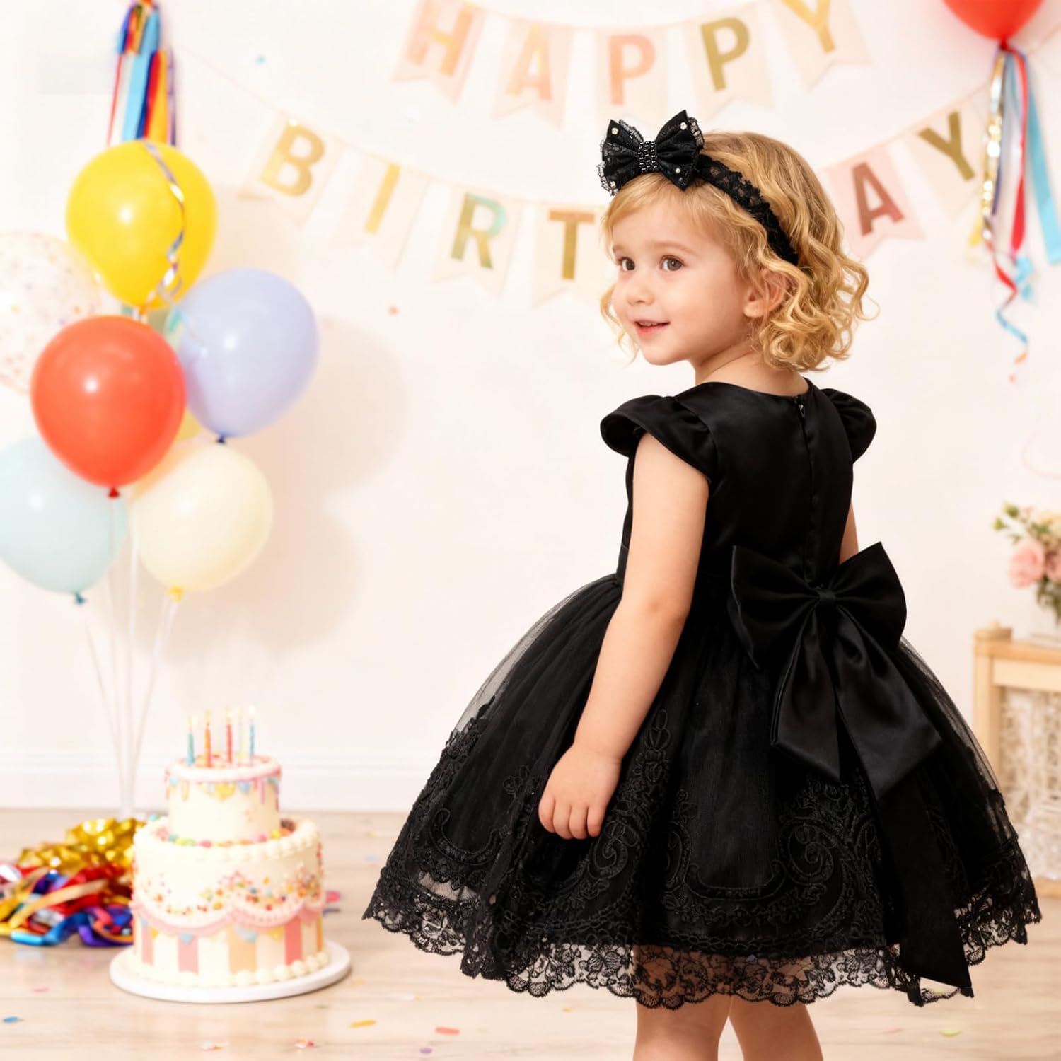 3M-3T Toddler Baby Girls Dresses Pageant Wedding Flower Girls Dress Formal Gowns Embroidered Lace Dress + Headwear - Image 3