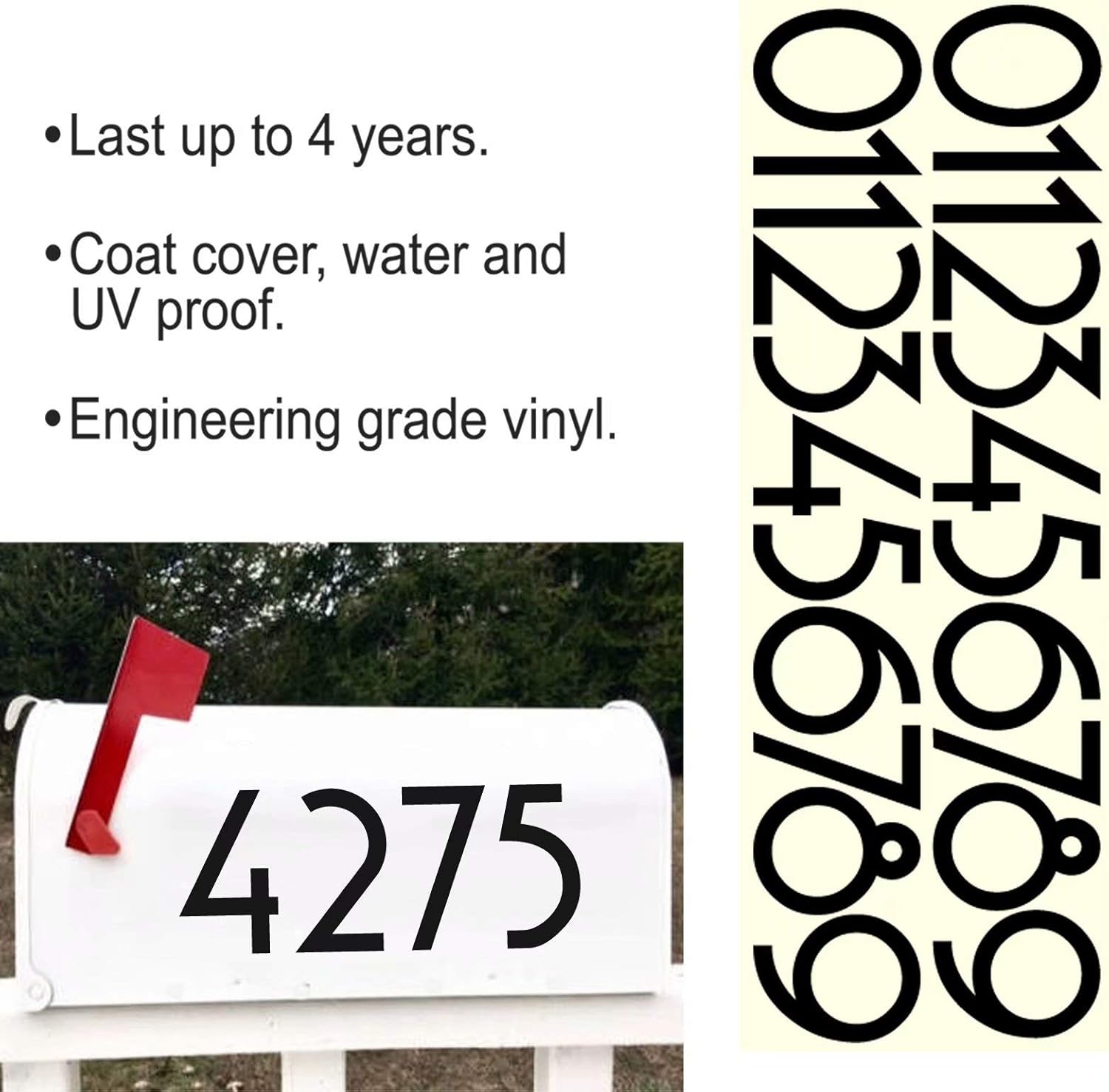 Diggoo 5" Mailbox Numbers Sticker Decal Die Cut Uzbek Style Vinyl Number Self Adhesive 2 Sets for Mailbox, Signs, Window, Door, Cars, Trucks, Home, Business, Address Number- Black