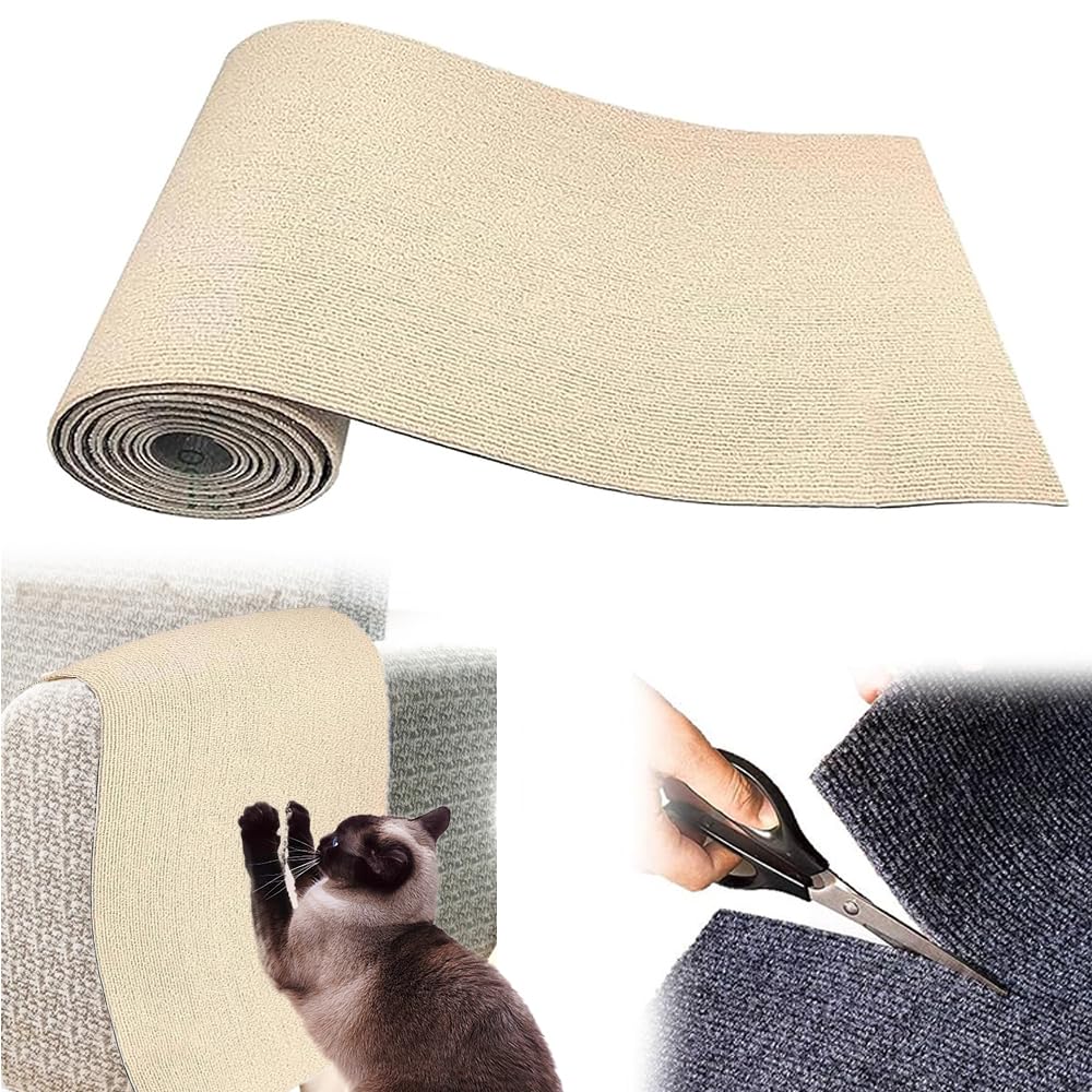 Cat Scratching Mat, Anti Scratch Furniture Protector, Self-Adhesive Cat Furniture Protector, Sofa Cat Scratch Protector, Reusable Protecting Furniture from Cat Scratching, 40x200cm (Khaki)