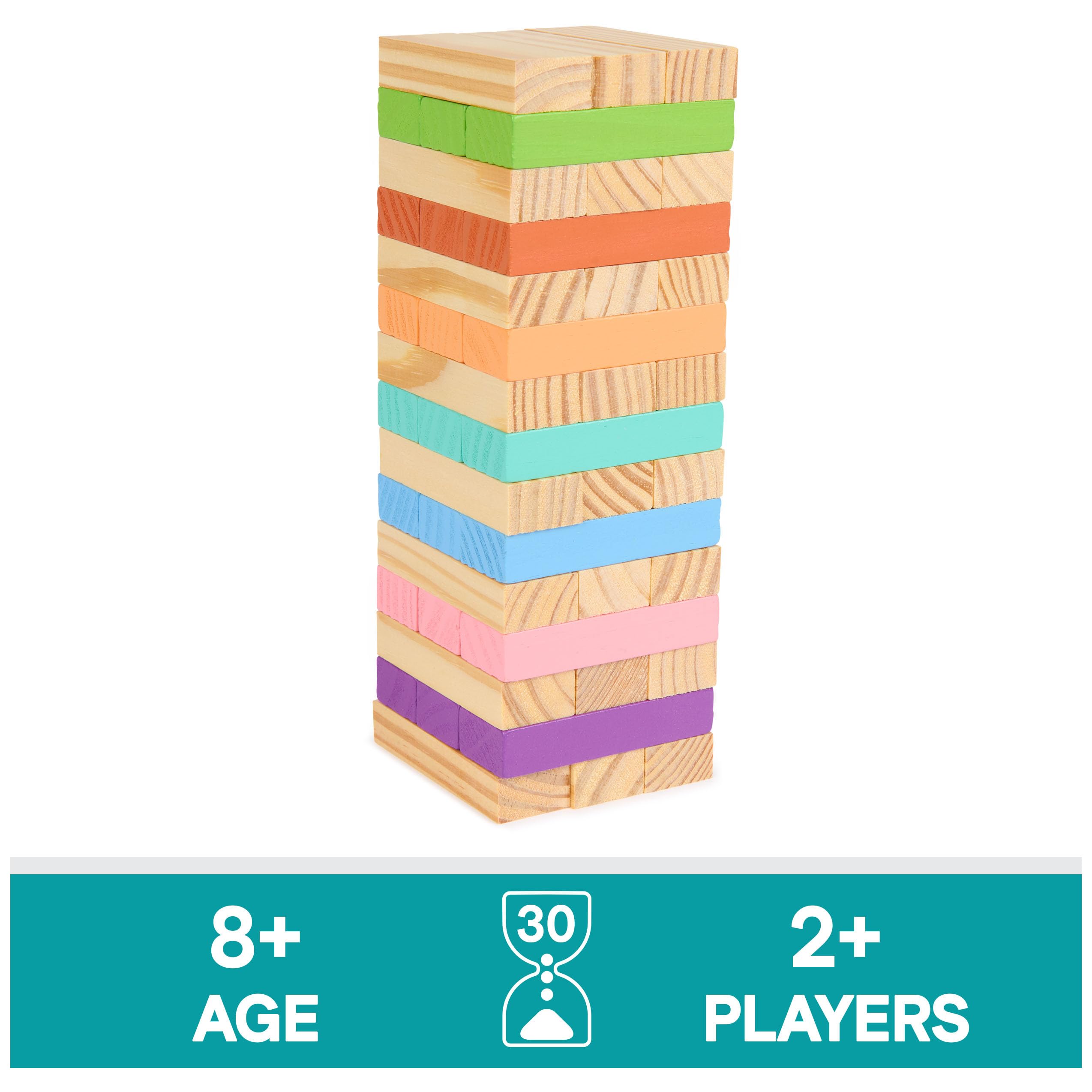 Spin Master Games, Color Classics Jumbling Tower, klassisches Stapelblöcke, Turm-Spiel, aus Holz, buntes und modernes Couchtisch-Dekor, für 2+ Spieler, ab 8 Jahren