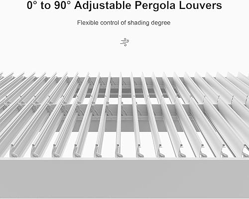 Miniatura 5 de PURPLE LEAF Pérgola de aluminio blanco de 10 x 14 pies para exteriores, pérgola moderna con 2 techos rígidos ajustables independientemente a prueba