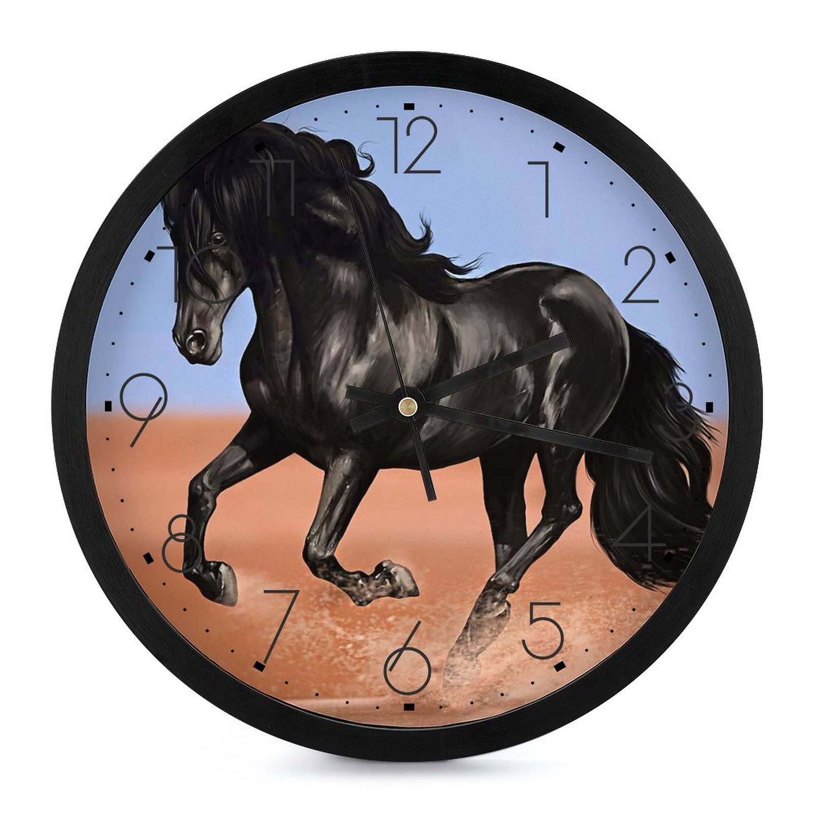 Pendule murale silencieuse cheval du désert 25.4cm pour la décoration de maison et bureau