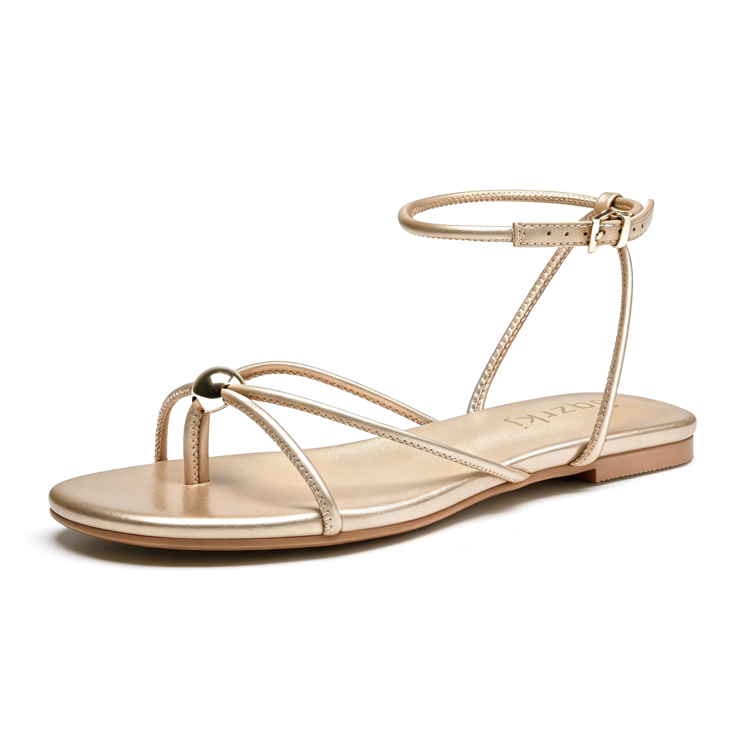 Sqzrkj Strappy Flat Sandals for Women Comfortable Open Round Toe Ankle Strap...