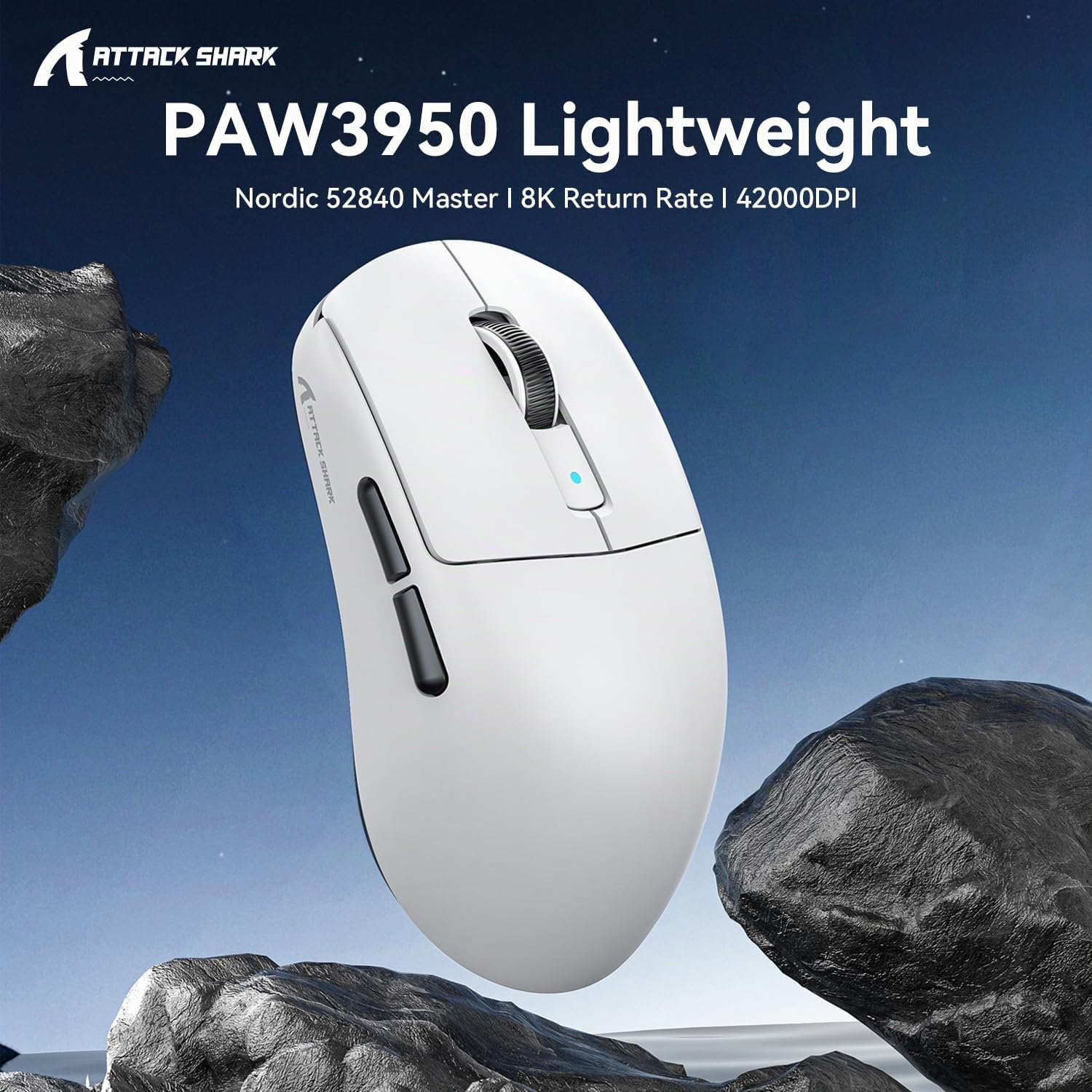 MAMBASNAKE x Attack Shark R6 39g Superlight Mouse, PixArt PAW3950MAX Gaming Sensor, Wireless 8K Mouse, MCU Nodic 52840, BT/2.4G/Wired Gaming Mouse, Adjustable dpi 42000, for Win11/Xbox/PS/Mac -White