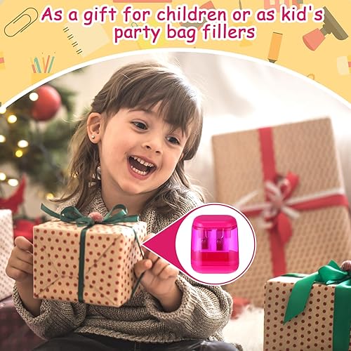 Miniatura 4 de Chivertion 24 sacapuntas para niños, sacapuntas manuales de doble agujero de colores surtidos con tapa para escuela, oficina, hogar, suministros de