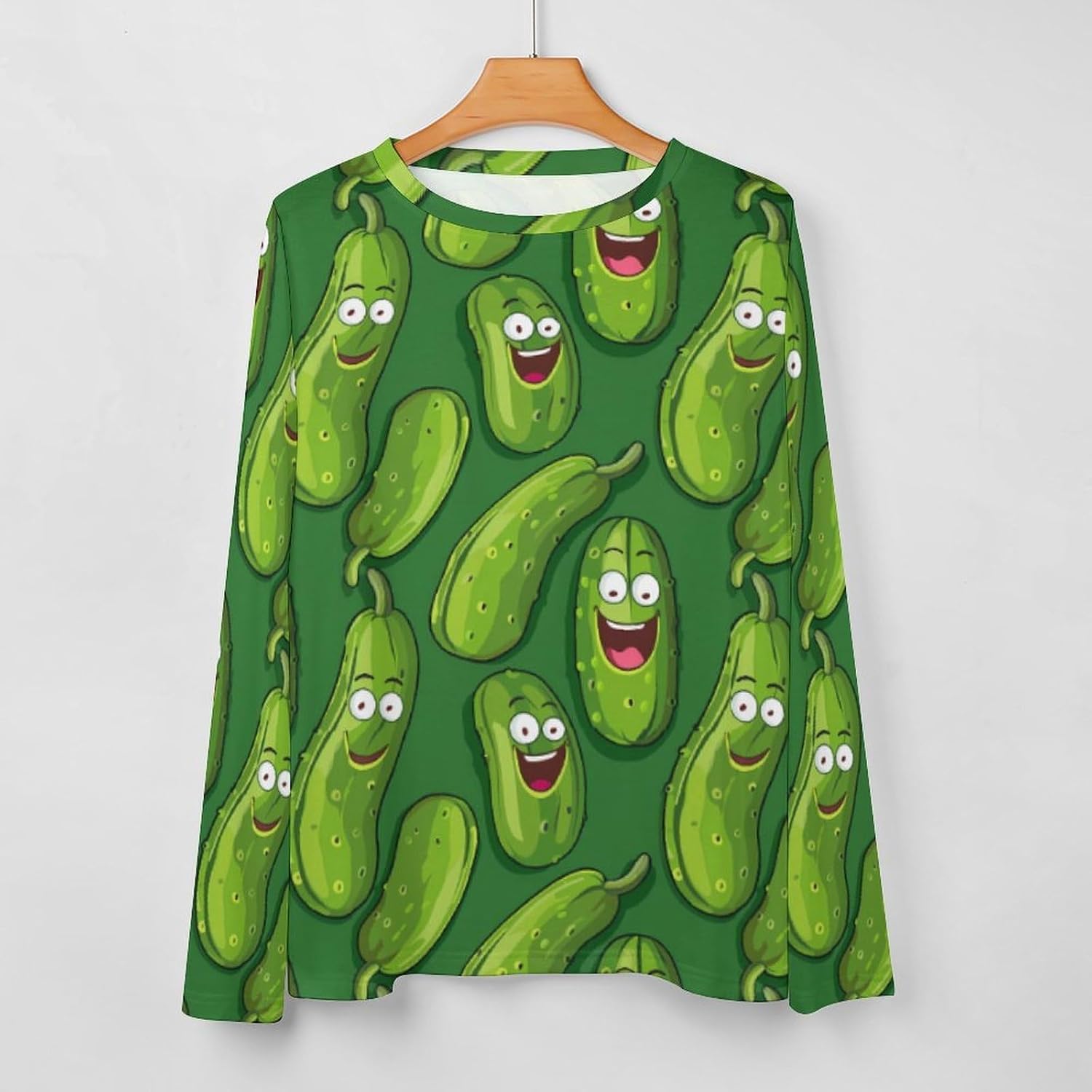 Funny Cucumber Women's Pajama Top Sleepwear Pajamas Sleep T-Shirt Long Sleeve Shirt Crewneck Tee