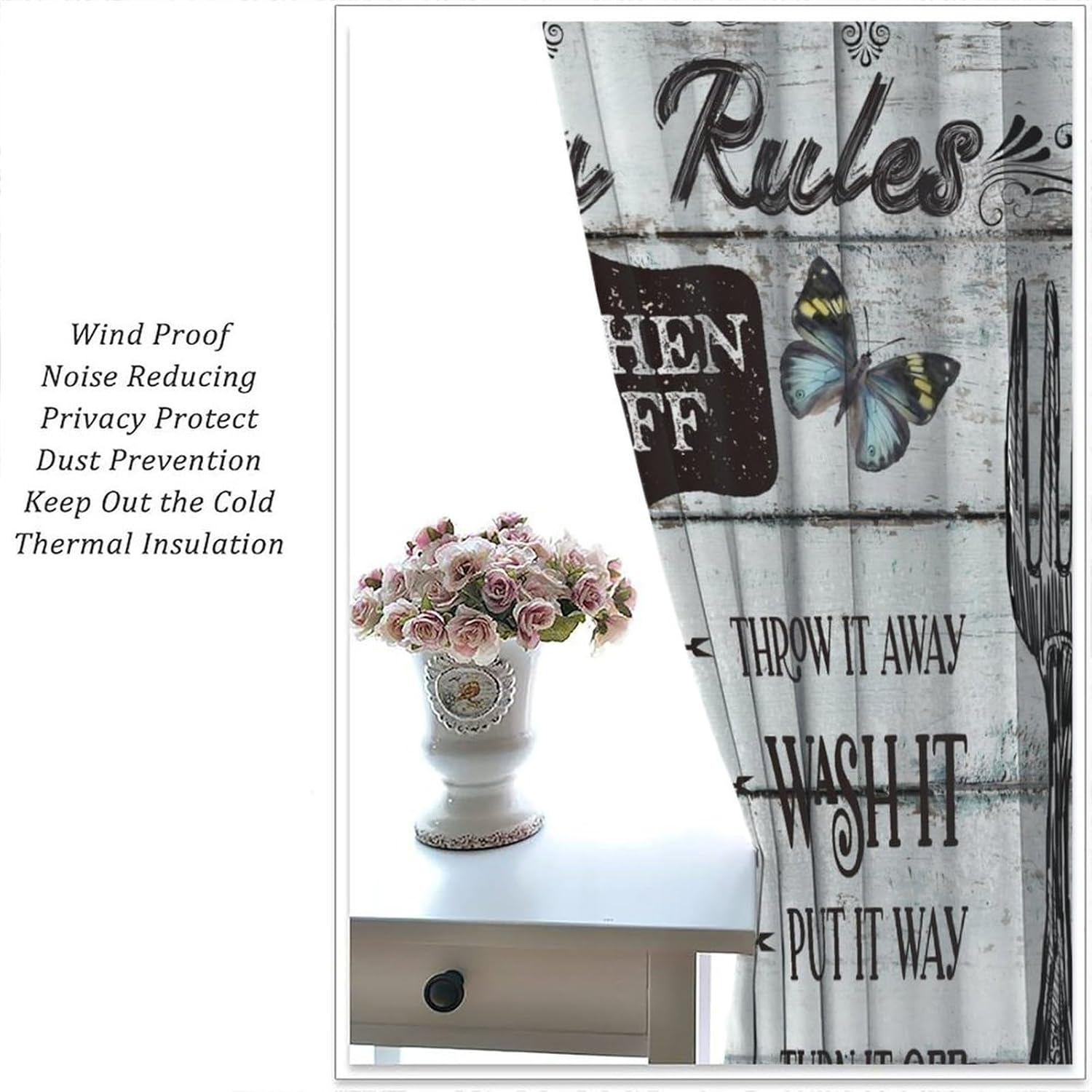 Rustic Kitchen Curtains,Farmhouse Country Fork Spoon Wodern Plank Board Cook Theme Country Cottage Pattern Print Window Drapes for Kitchen Bedroom Living Room Decor,2 Panel Set,72x63 Inch Blackout