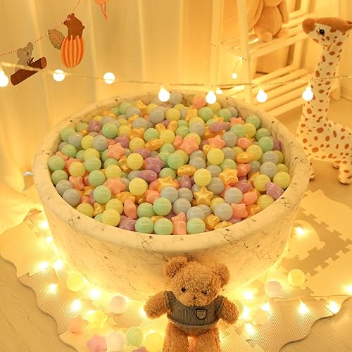 Miniatura 8 de Pelotas de estrella para niños pequeños, 100 unidades, estrellas de macarrón, sin ftalatos, no tóxicas, a prueba de aplastamiento, tienda de