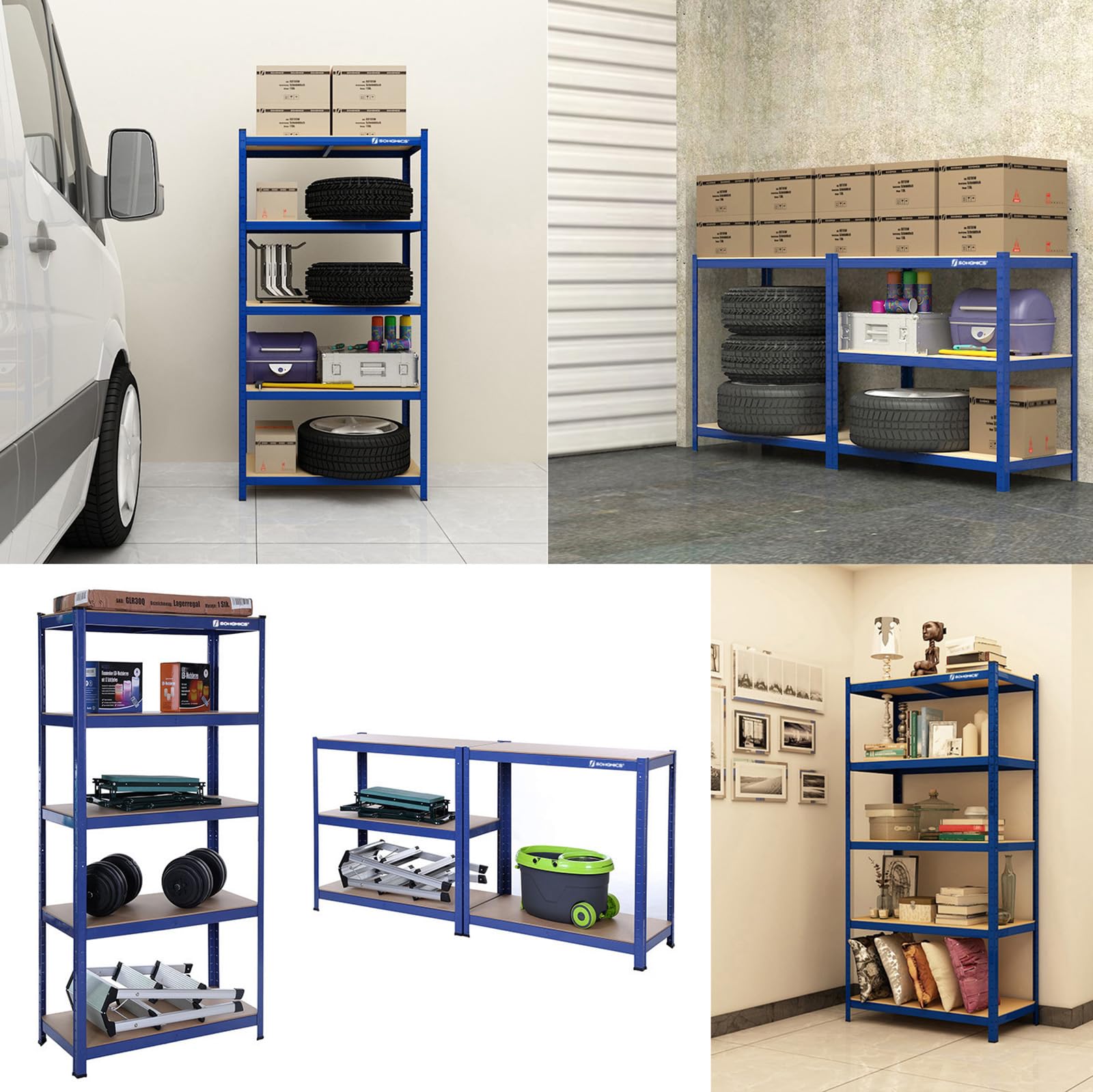 SONGMICS Półka ciężka ze stalową ramą, 5 regulowanych półek, 650 kg | Półka piwniczna do przechowywania, 30 x 75 x 150 cm, błękit, Kolekcja COZORY GLR30Q