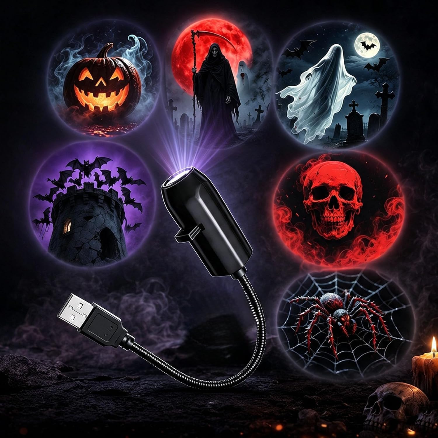 Halloween Window Projector, Plug and Play HD Star Projector，(6-Disk Set)