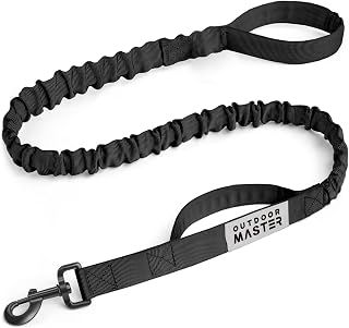 OutdoorMaster Heavy Duty Bungee Dog Leash with Shock Absorption, 2 Padded Handles - 4FT Training Leash for Safety & Comfort (Black)