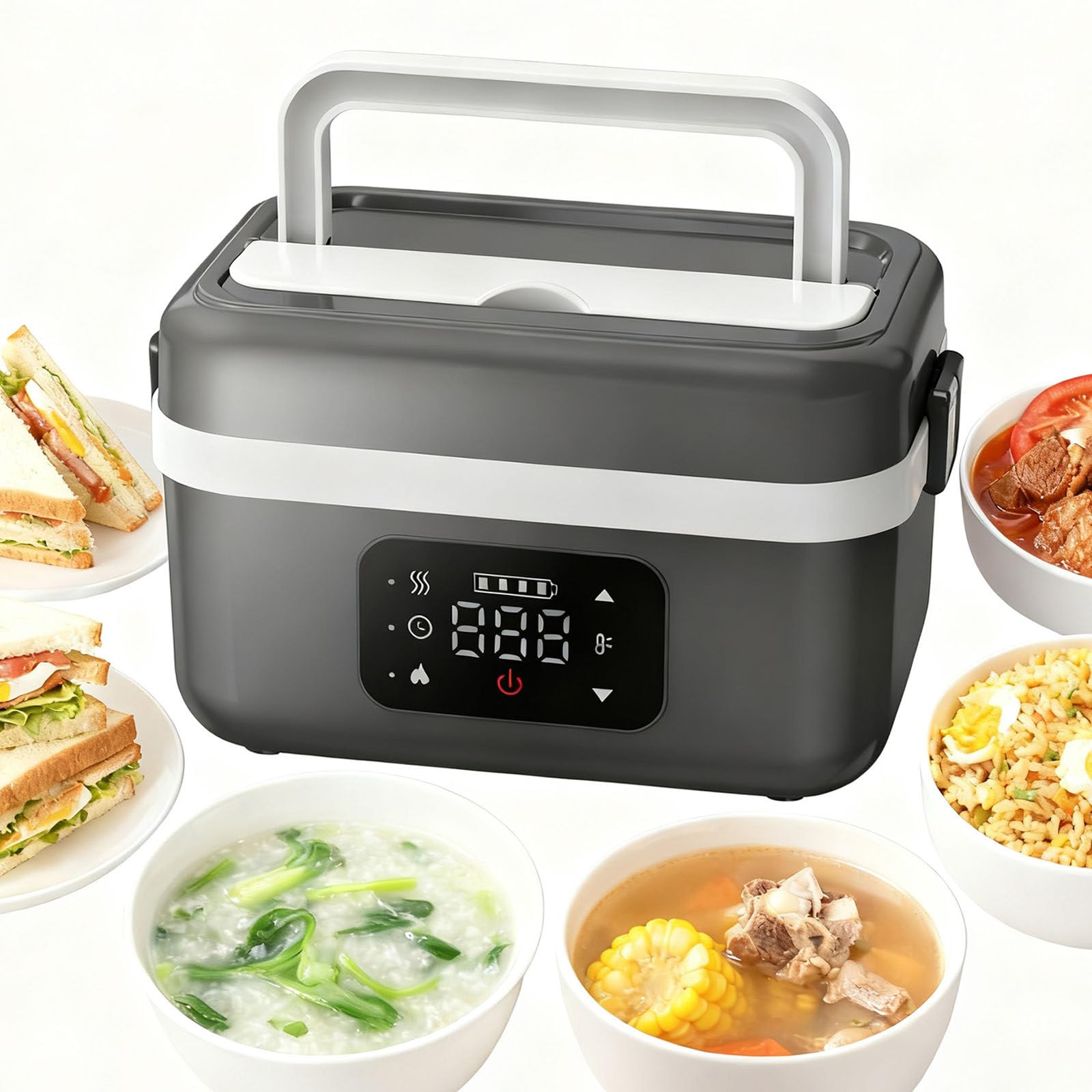 Contenitore per il pranzo elettrico con impostazioni di temperatura e timer, scaldavivande portatile senza fili, contenitore a prova di perdite per pasti caldi ovunque