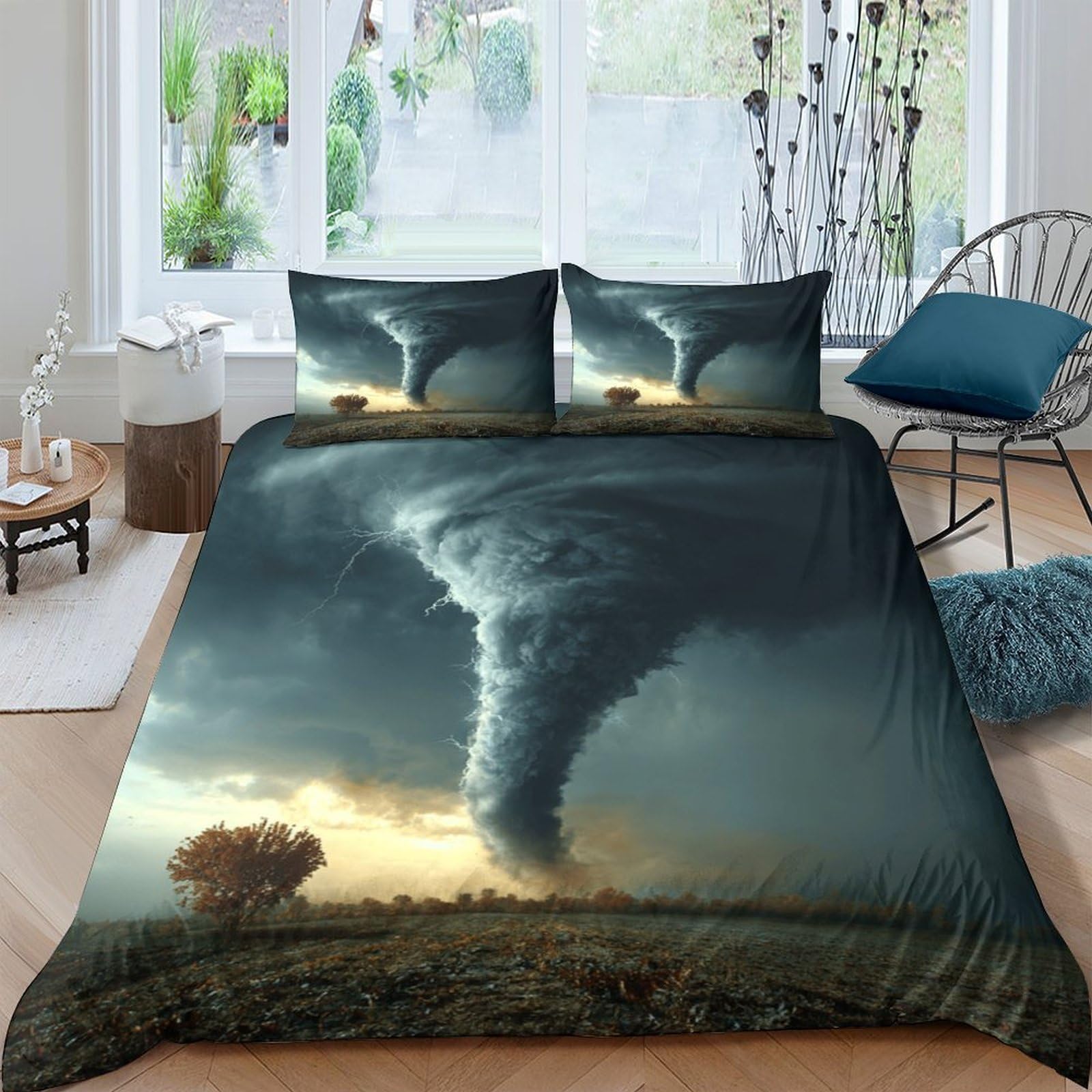 Unrxjzlvm Style-6 Storm Tornado Print Bedding Microfiber Duvet Teens Home